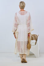 Kaftan-Spitzen-Kleid, ecru-beige