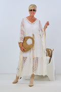 Kaftan-Spitzen-Kleid, ecru-beige