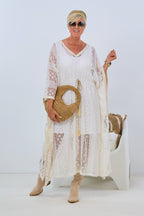 Kaftan-Spitzen-Kleid, ecru-beige