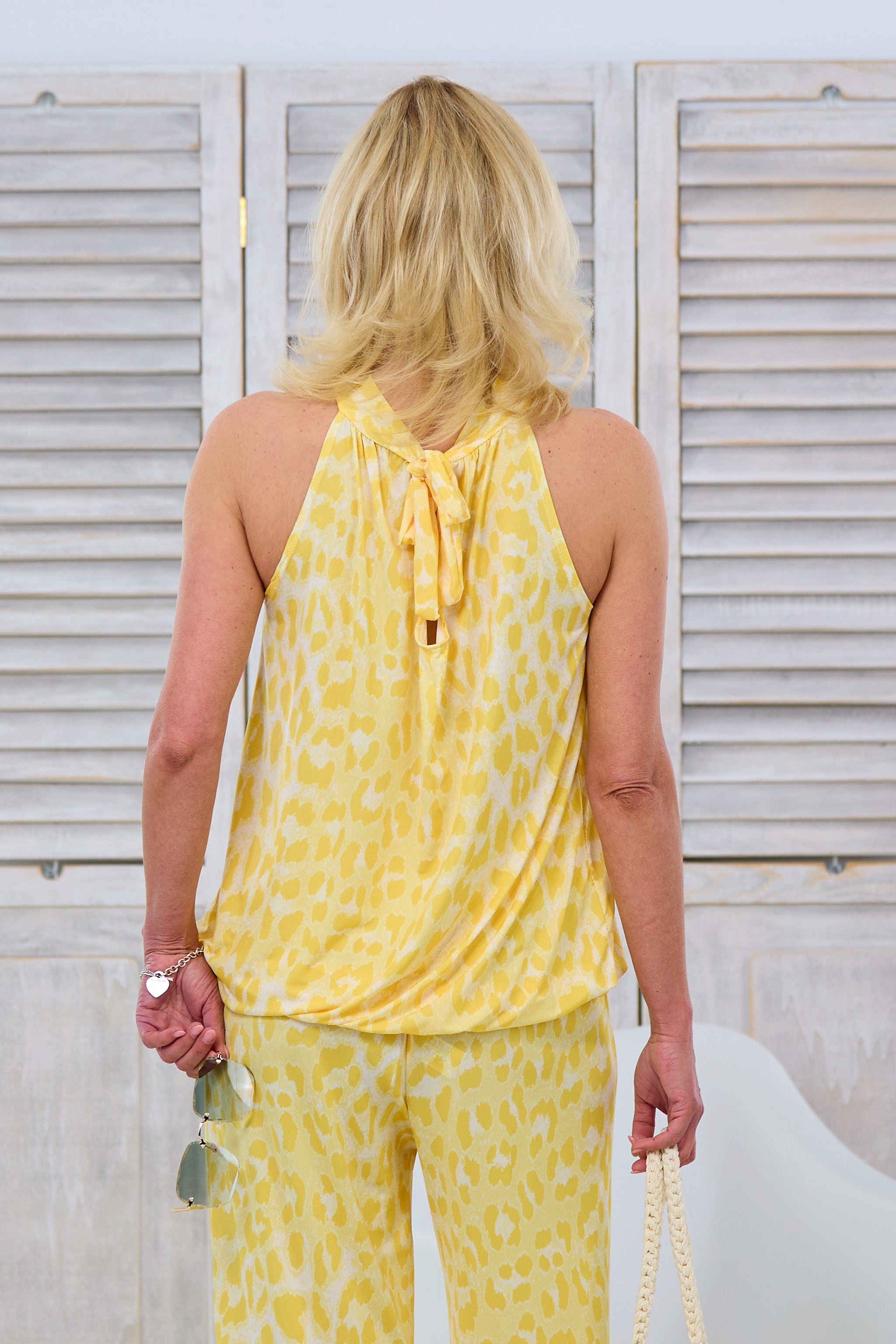 Neckholder Top mit Leo Muster, gelb-ecru von Trends & Lifestyle Deutschland GmbH