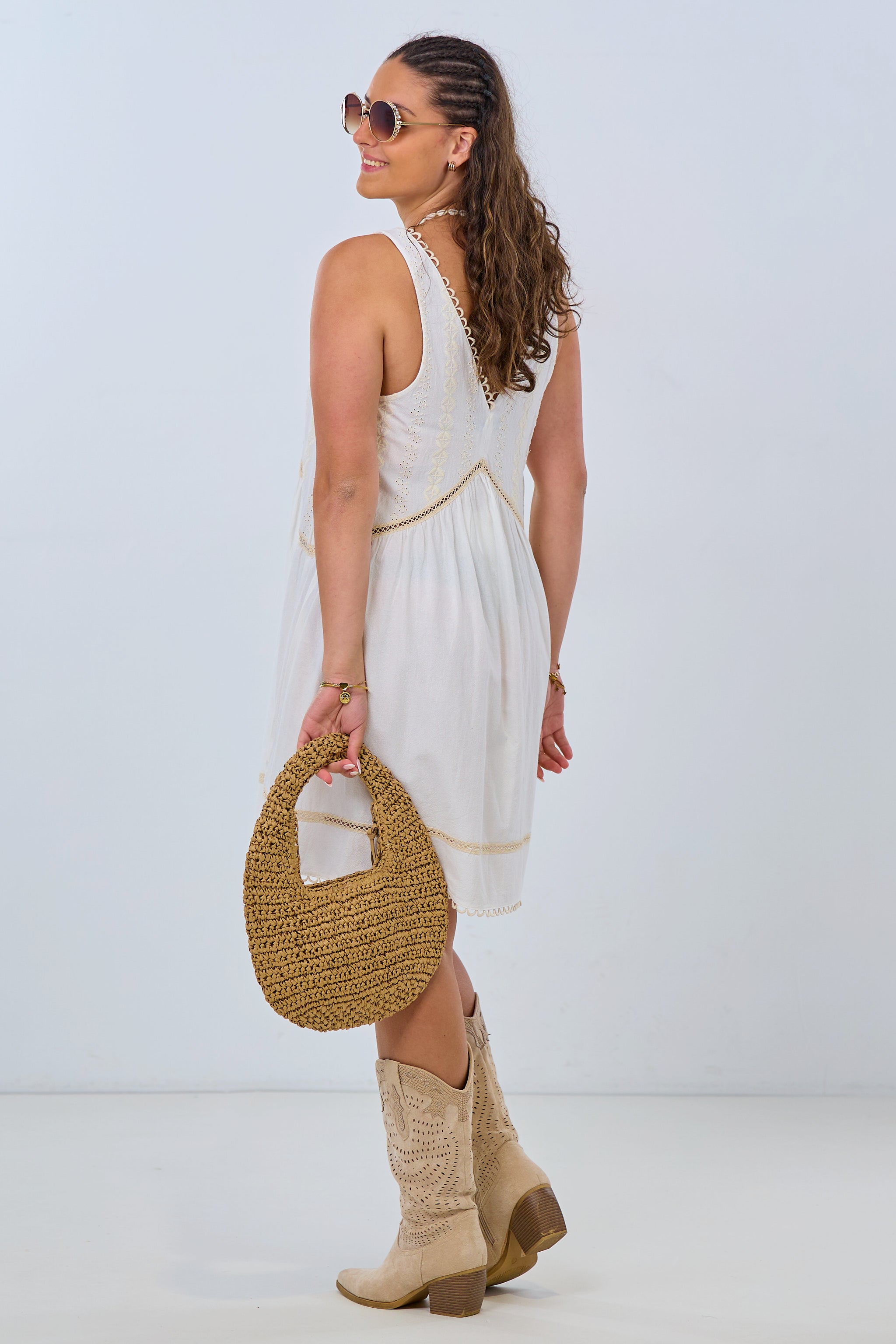 Kleid/Tunika mit Stickerei, creme-beige