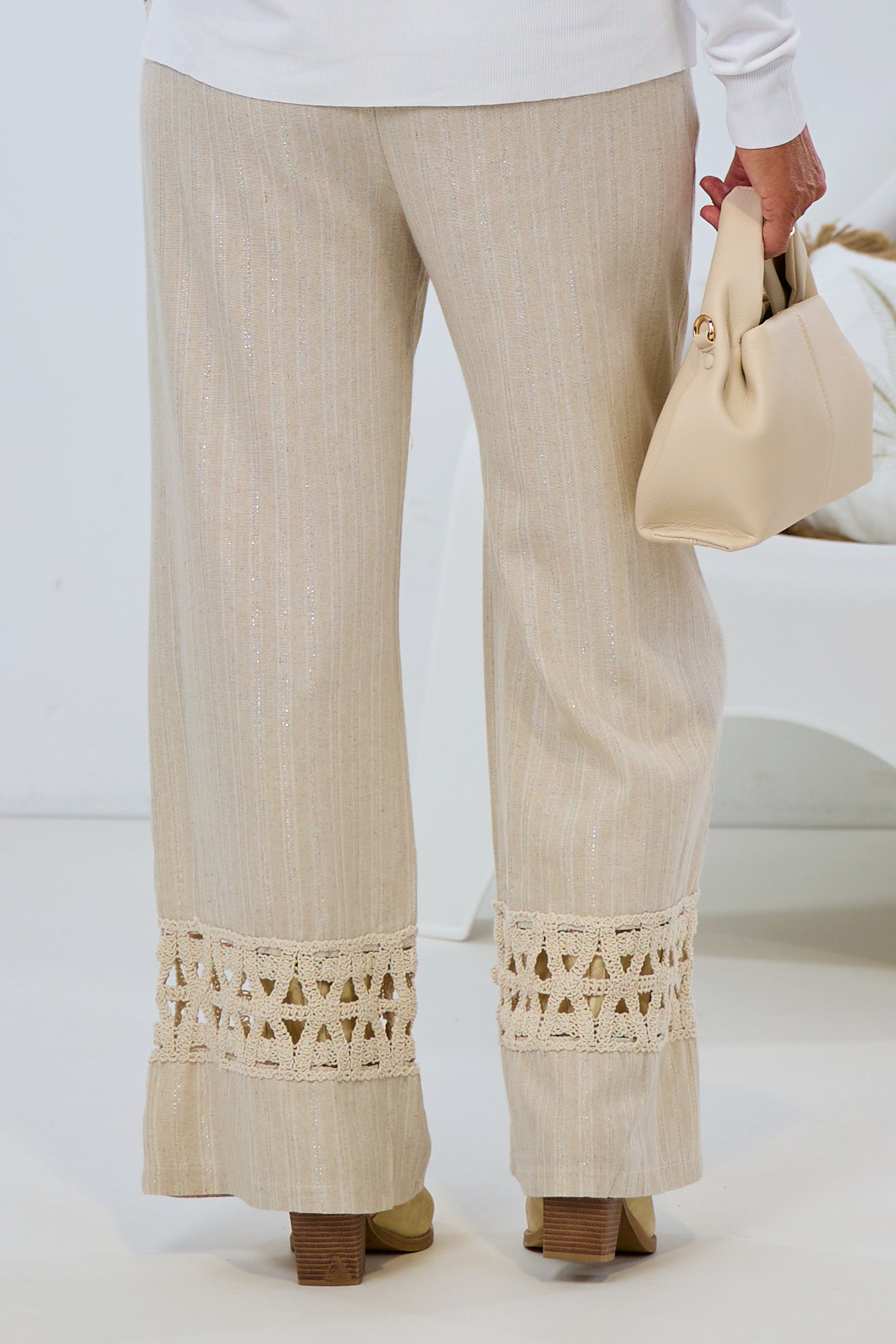 Leinenlook Hose mit Bordüre, beige-silber von Trends & Lifestyle Deutschland GmbH