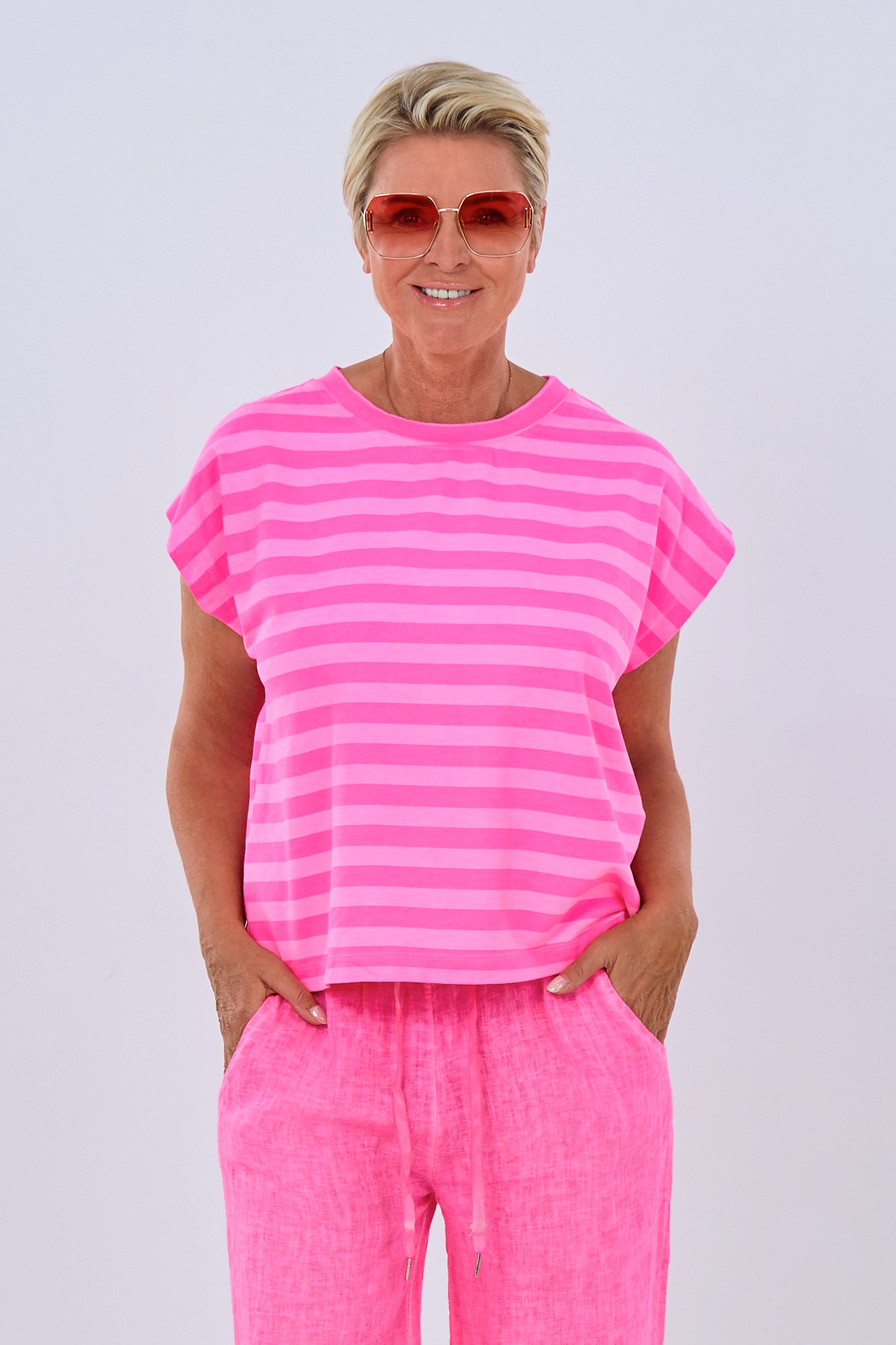 Striped sweaty, neon pink-rose