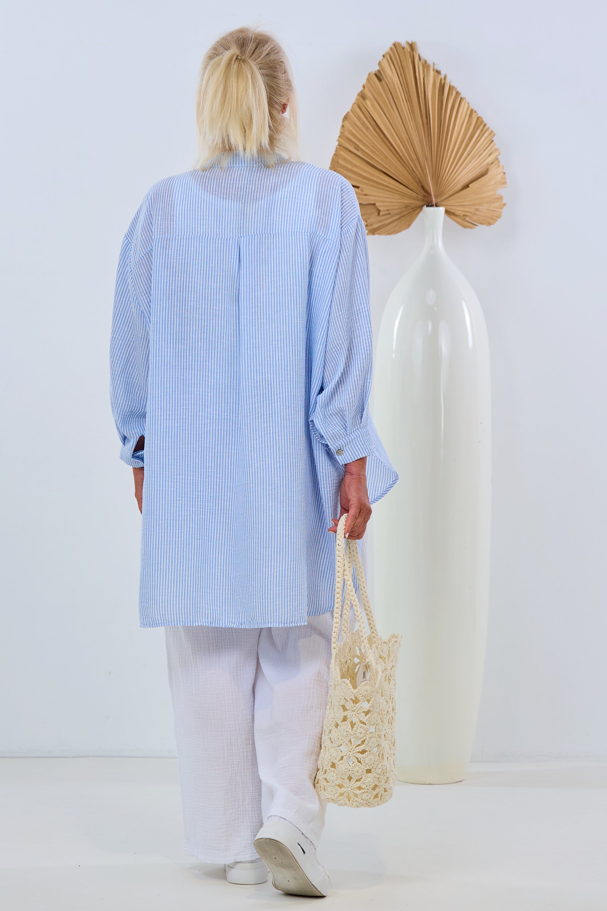 Long, striped oversized shirt, light blue-white