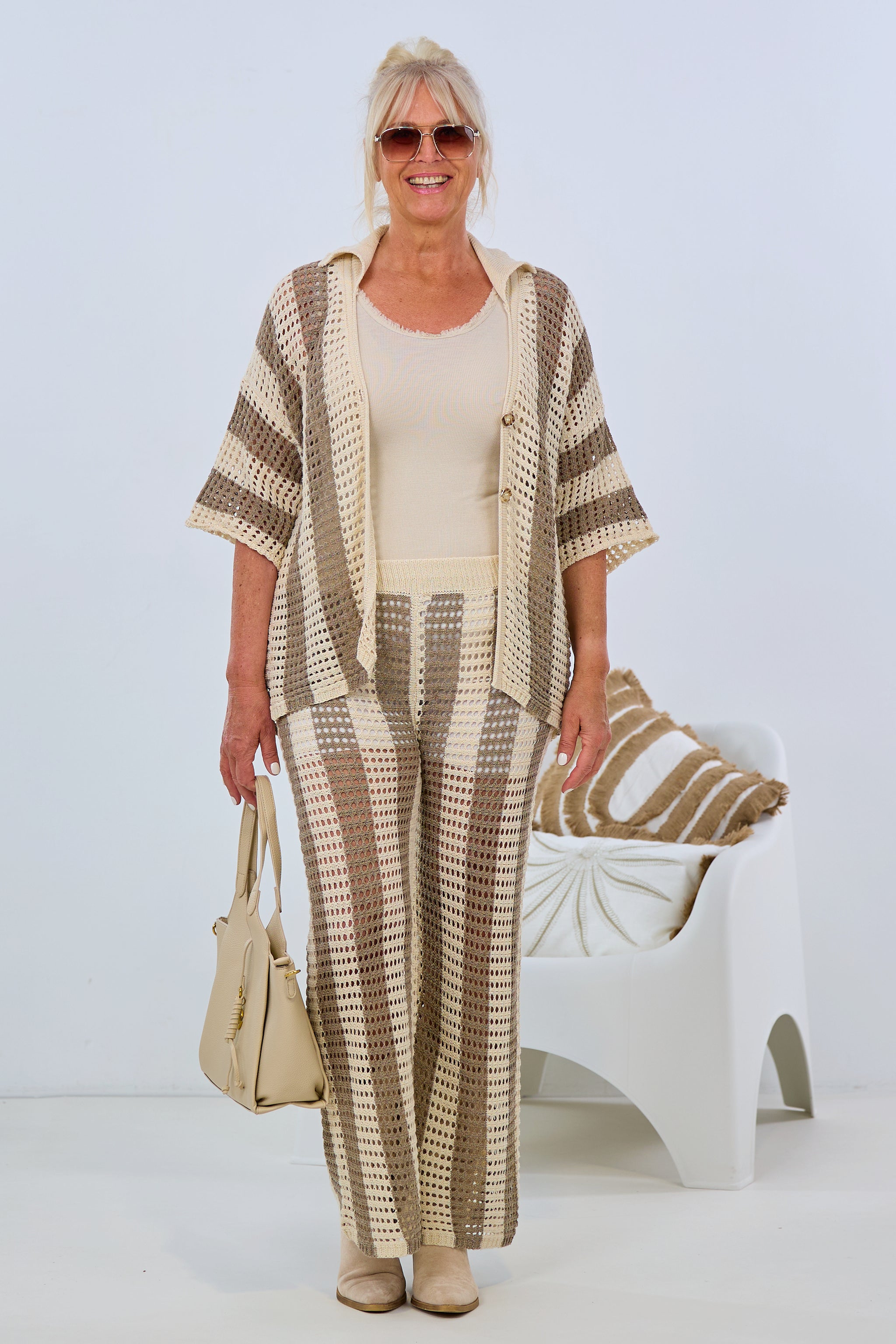 Hose mit kleinem Lochstrickmuster, taupe-beige von Trends & Lifestyle Deutschland GmbH