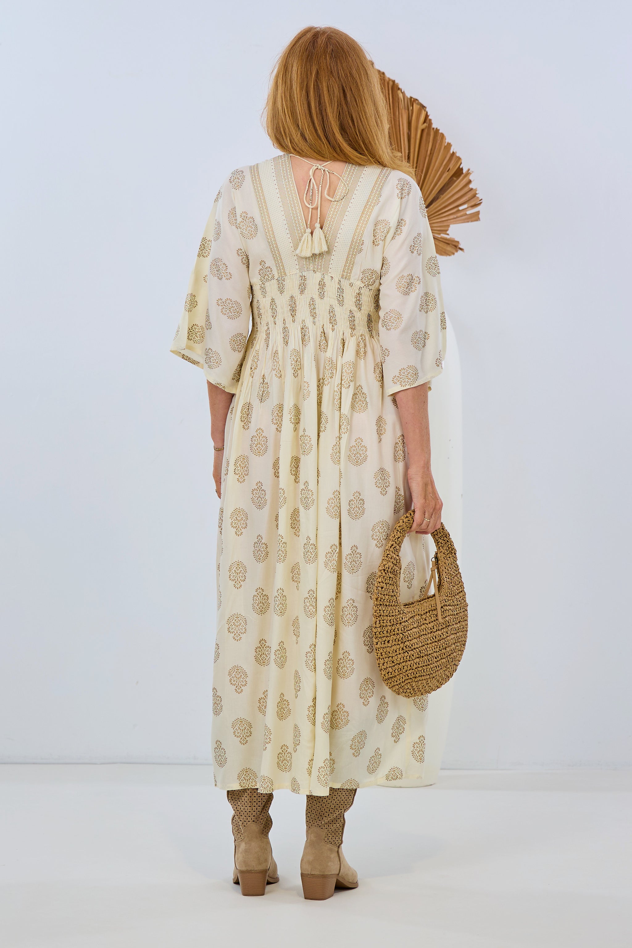 Langes Kleid im Boho-Style, creme-gold