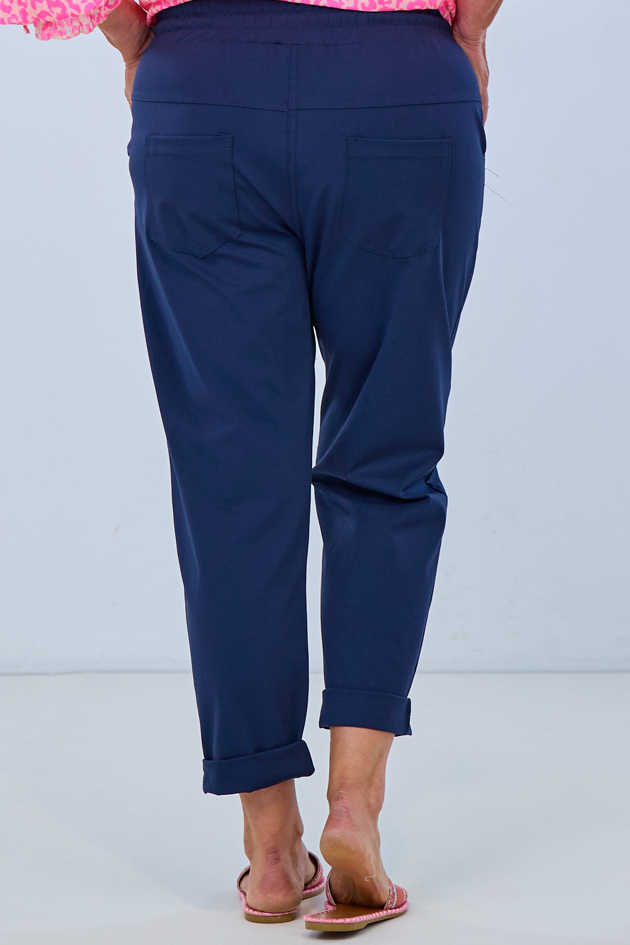Casual pants with elastic waistband, dark blue