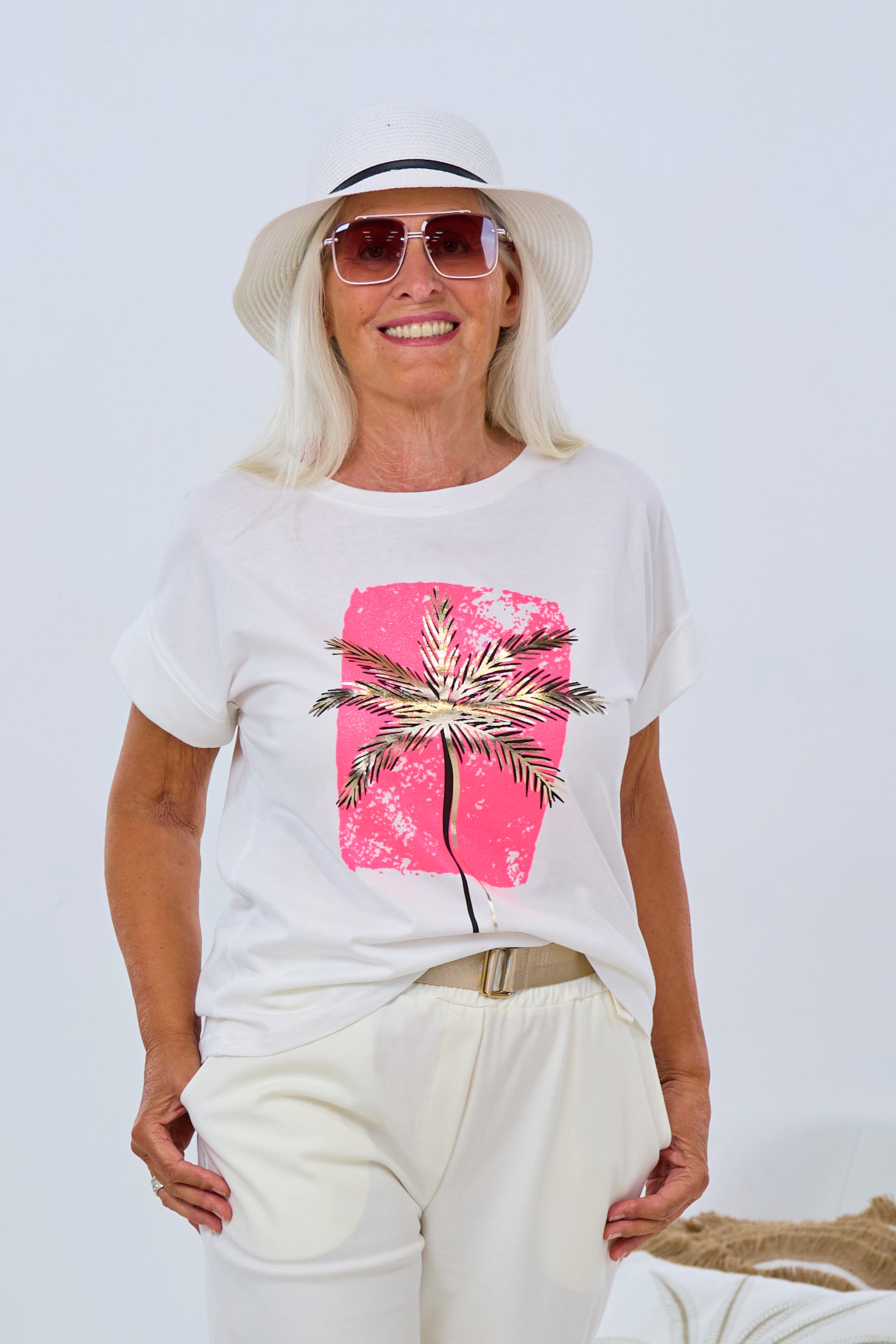 T-Shirt Palme, weiß-neonpink von Trends & Lifestyle Deutschland GmbH