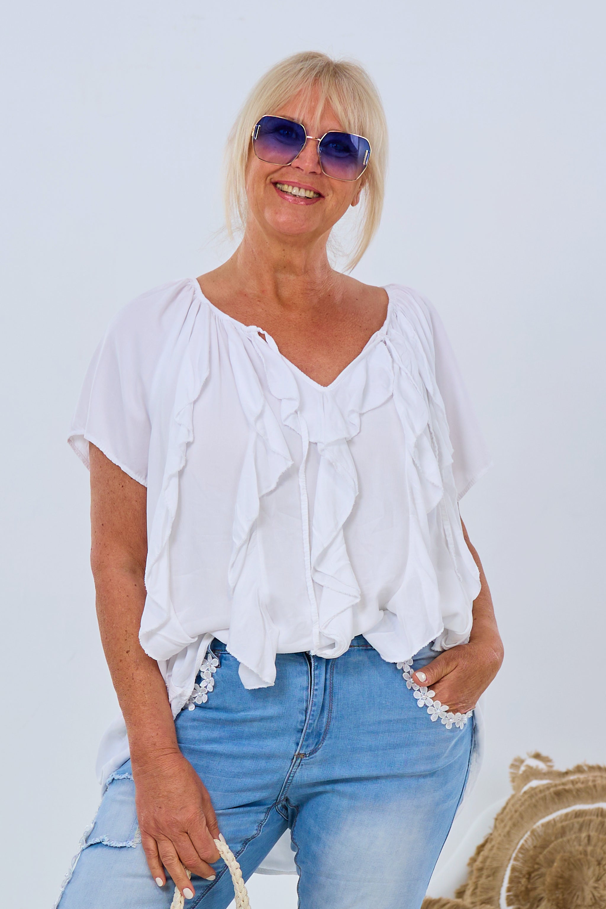 Blusenshirt mit Rüschen, weiß von Trends & Lifestyle Deutschland GmbH