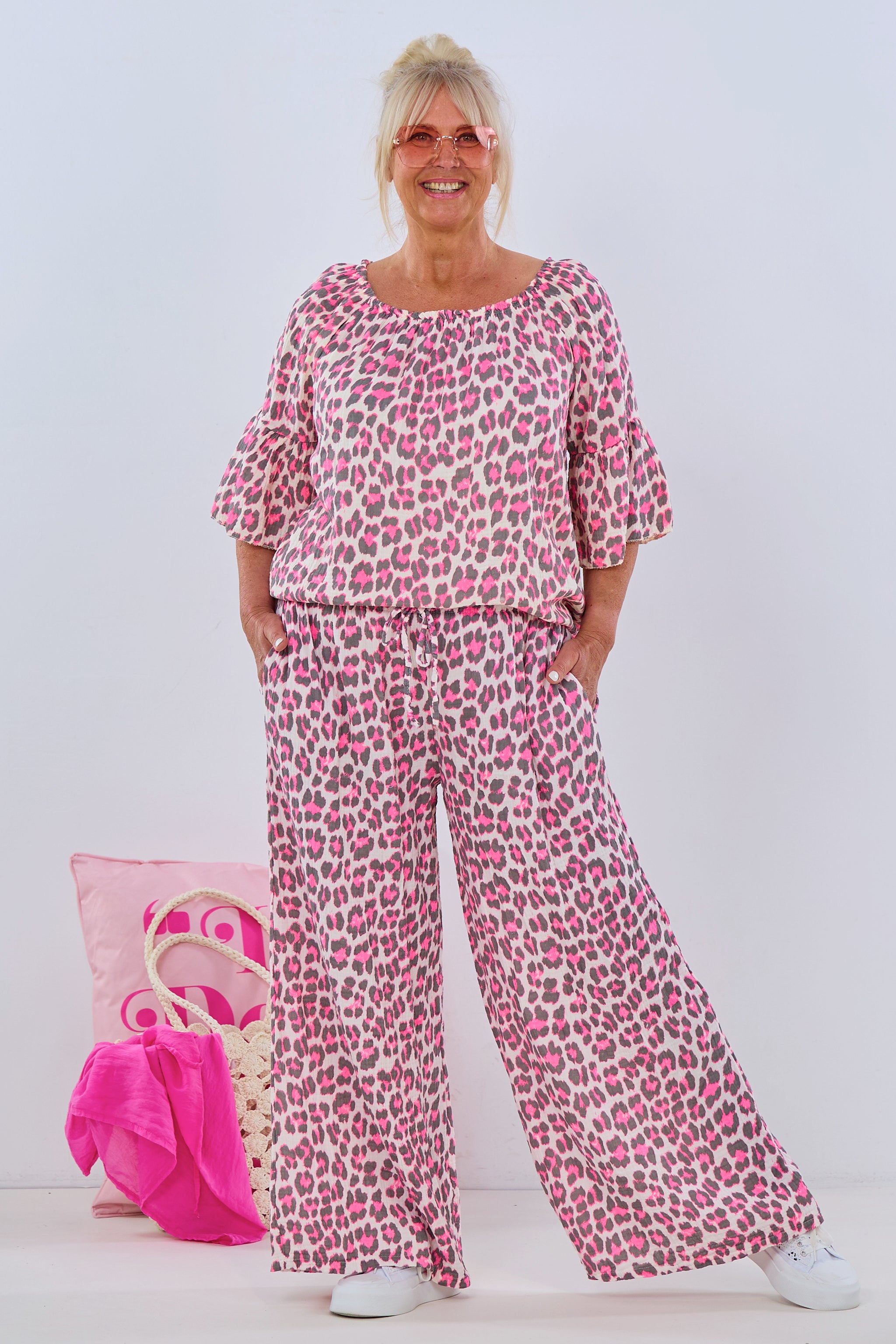 Musselin Hose im leo-look, schlamm-pink-ecru von Trends & Lifestyle Deutschland GmbH