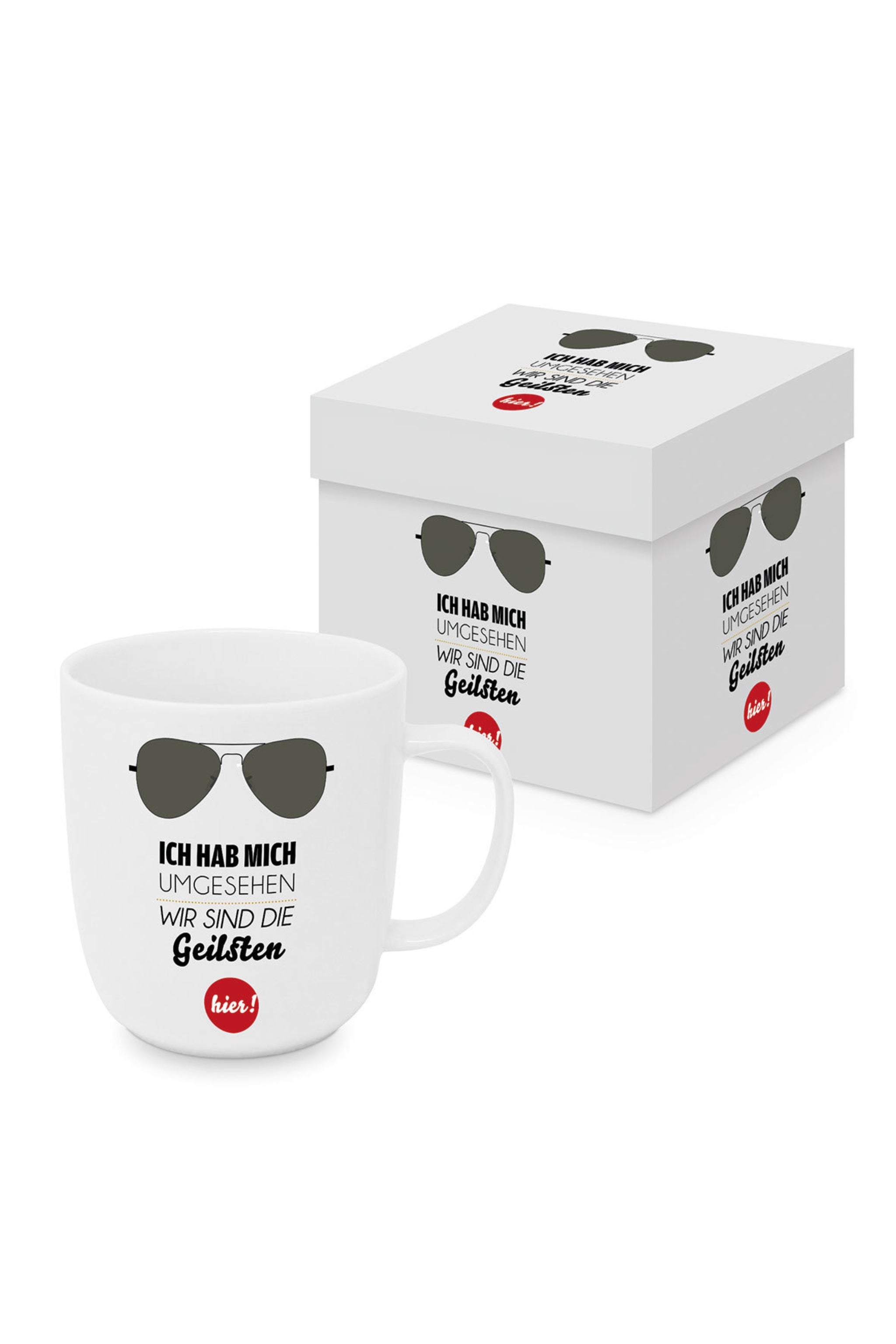 Kaffeetasse: ich hab mich umgesehen wir sind die Geilsten, weiß-schwarz von Trends & Lifestyle Deutschland GmbH