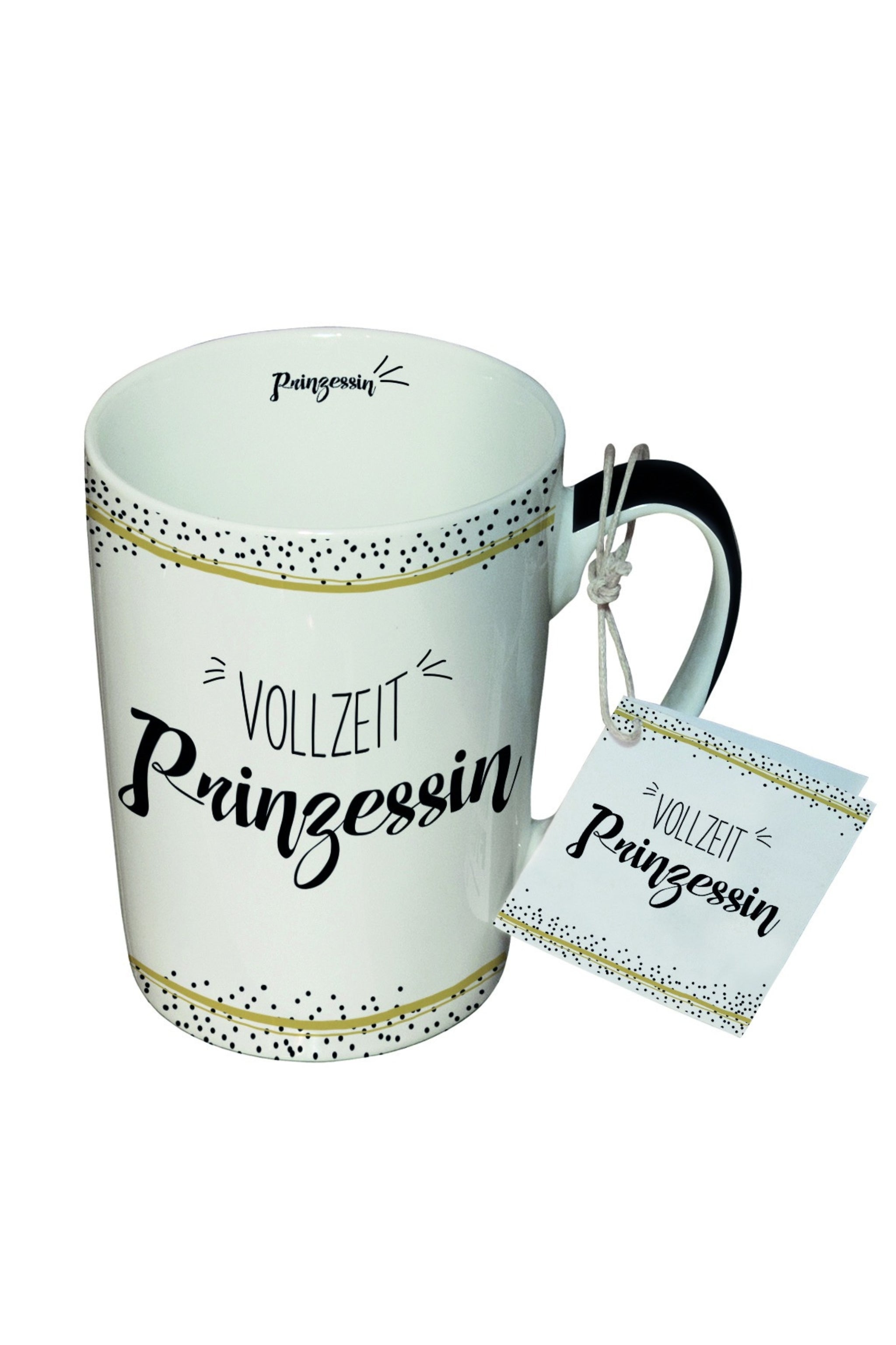 Tasse: Vollzeit Prinzessin, weiß-schwarz-gold von Trends & Lifestyle Deutschland GmbH
