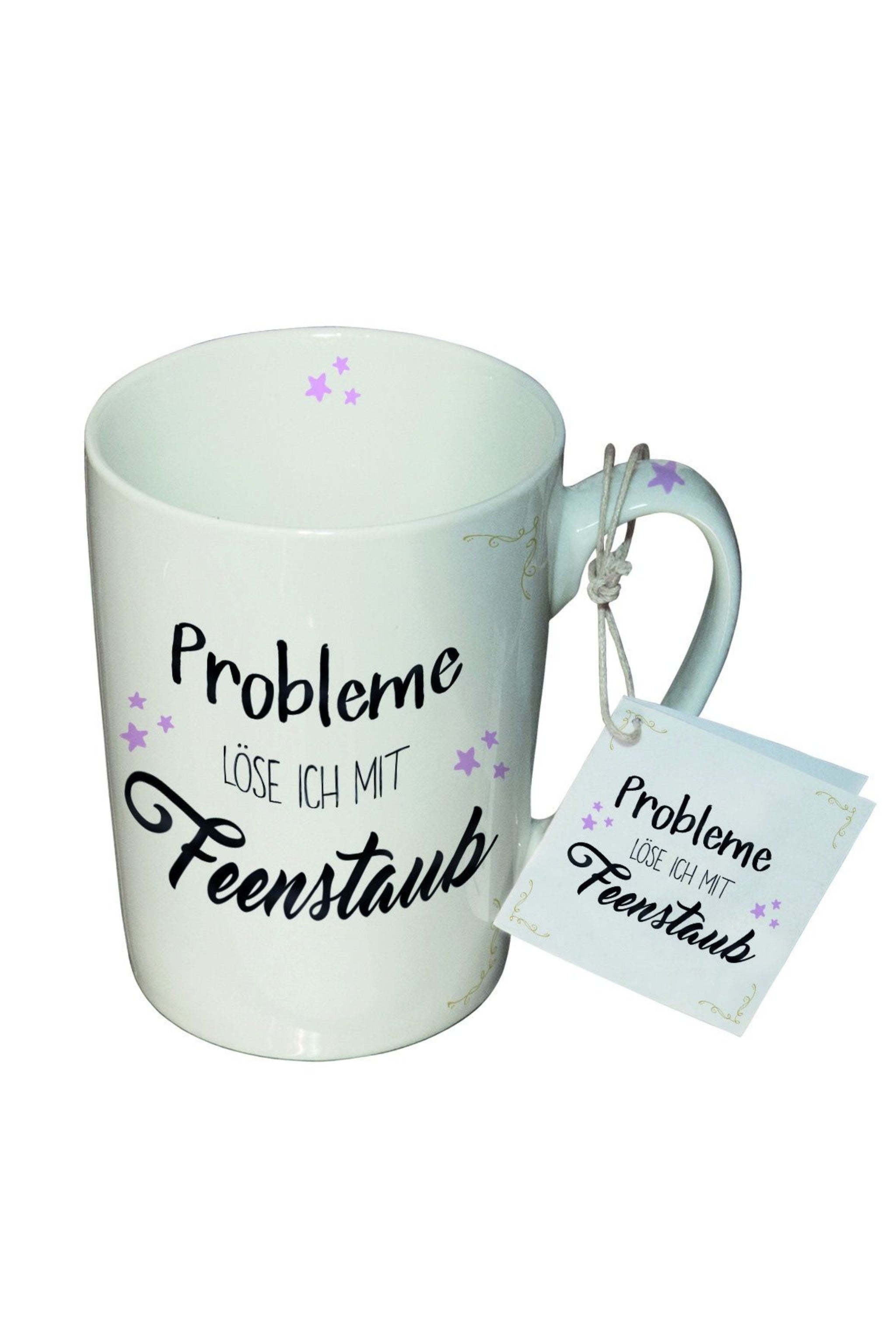 Tasse: Probleme löse ich mit Feenstaub, weiß-schwarz-rosa von Trends & Lifestyle Deutschland GmbH