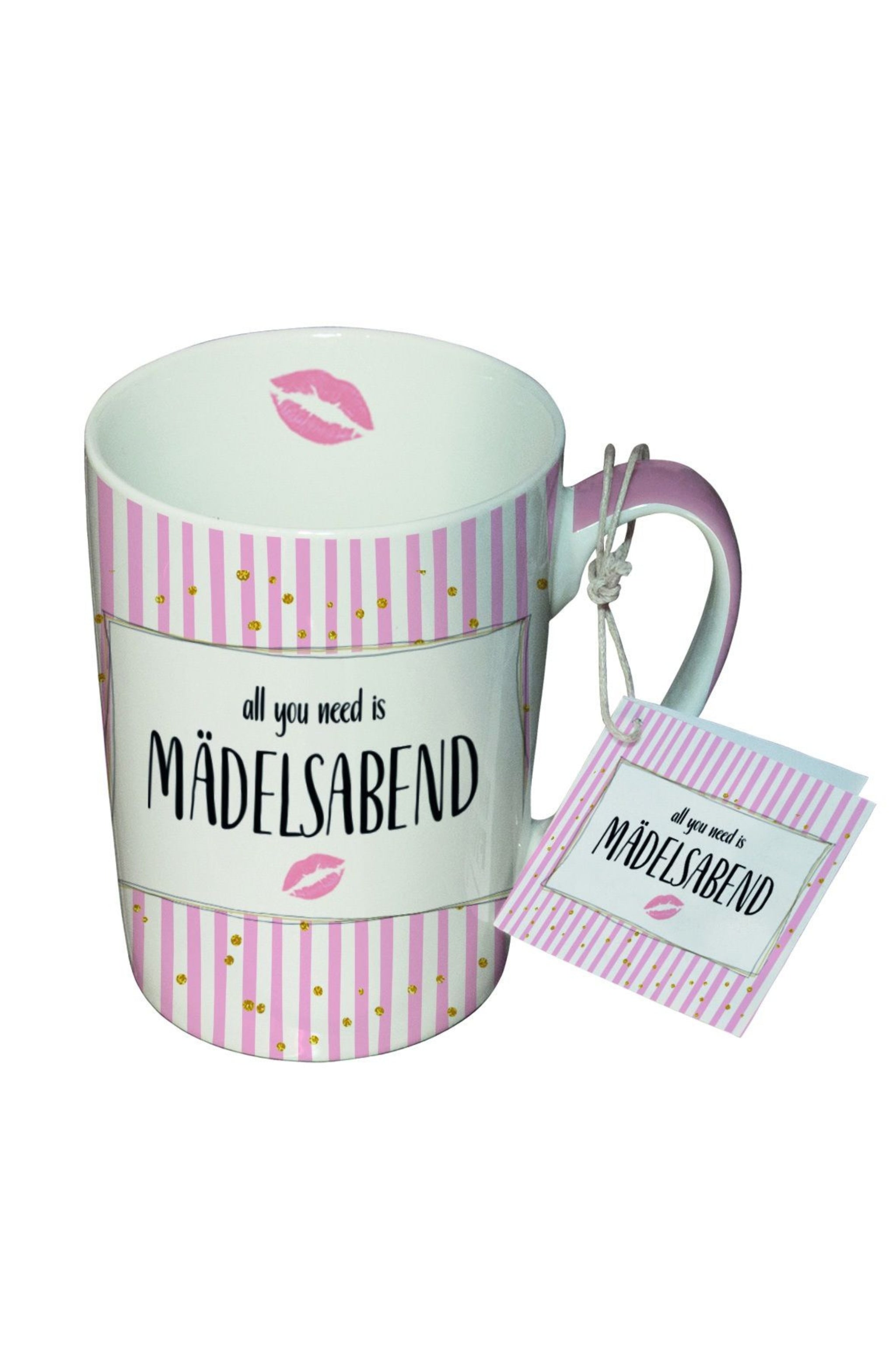 Tasse: all you need is Mädelsabend, weiß-rosa-schwarz von Trends & Lifestyle Deutschland GmbH