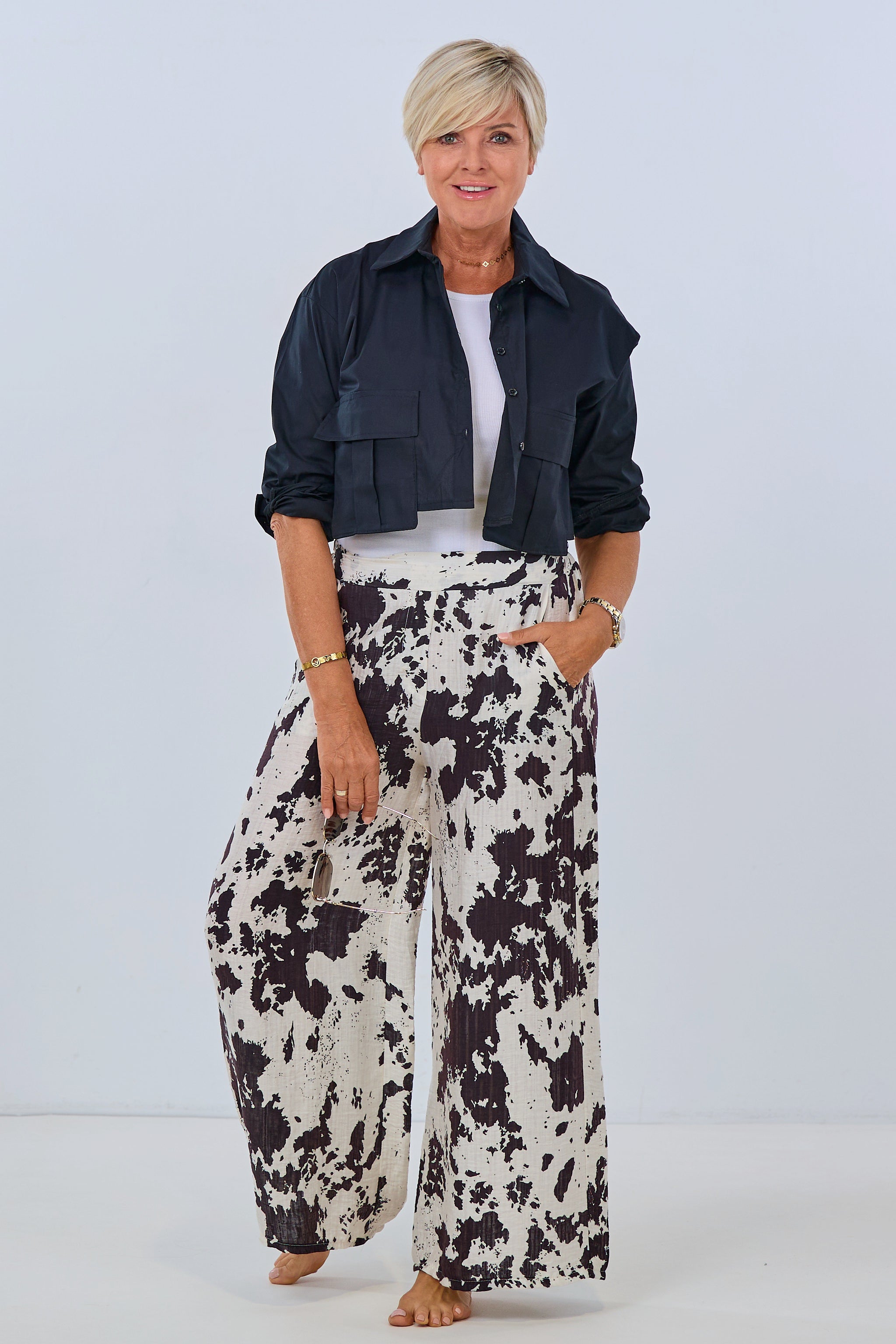 shimmering muslin pants, black-cream