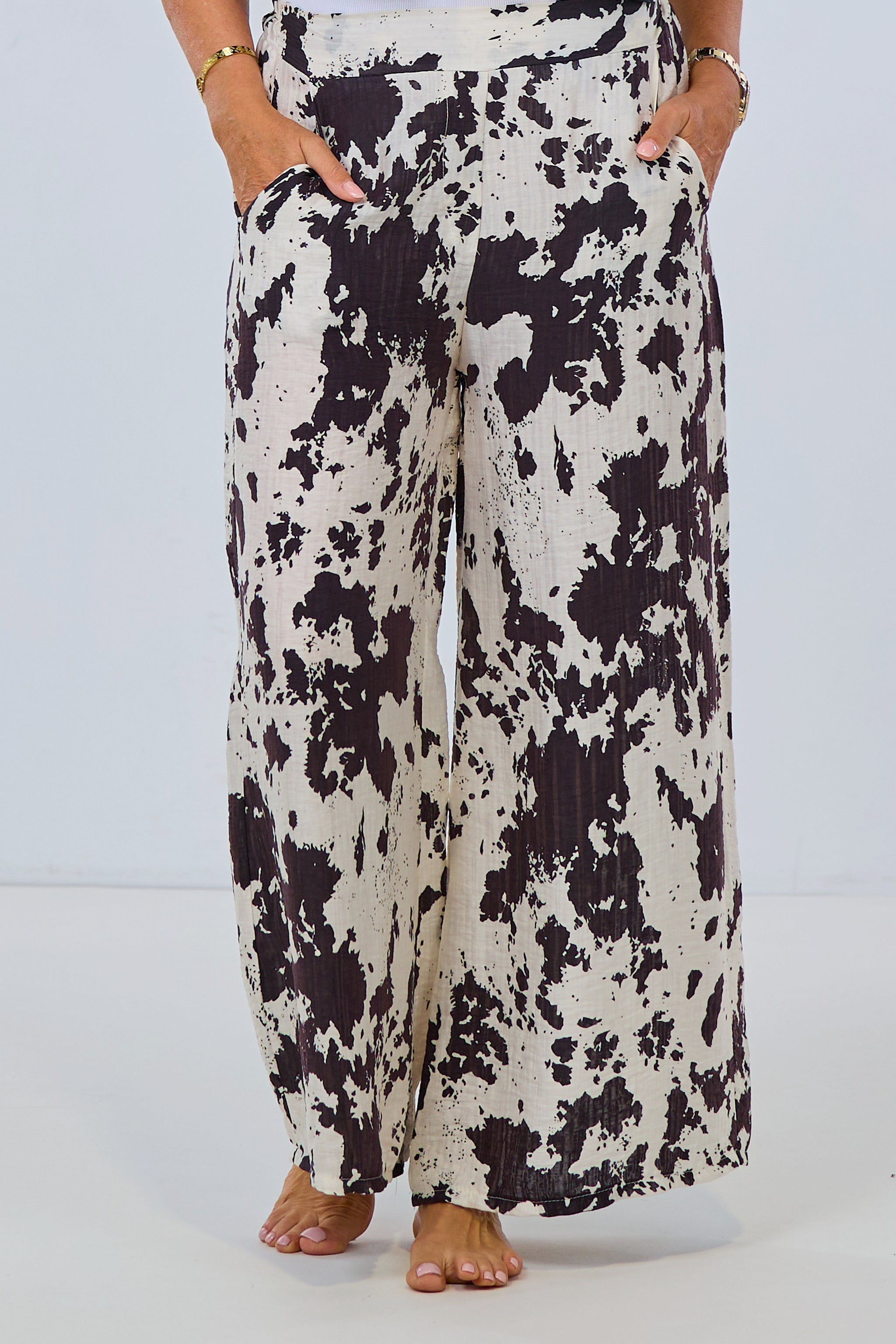 shimmering muslin pants, black-cream