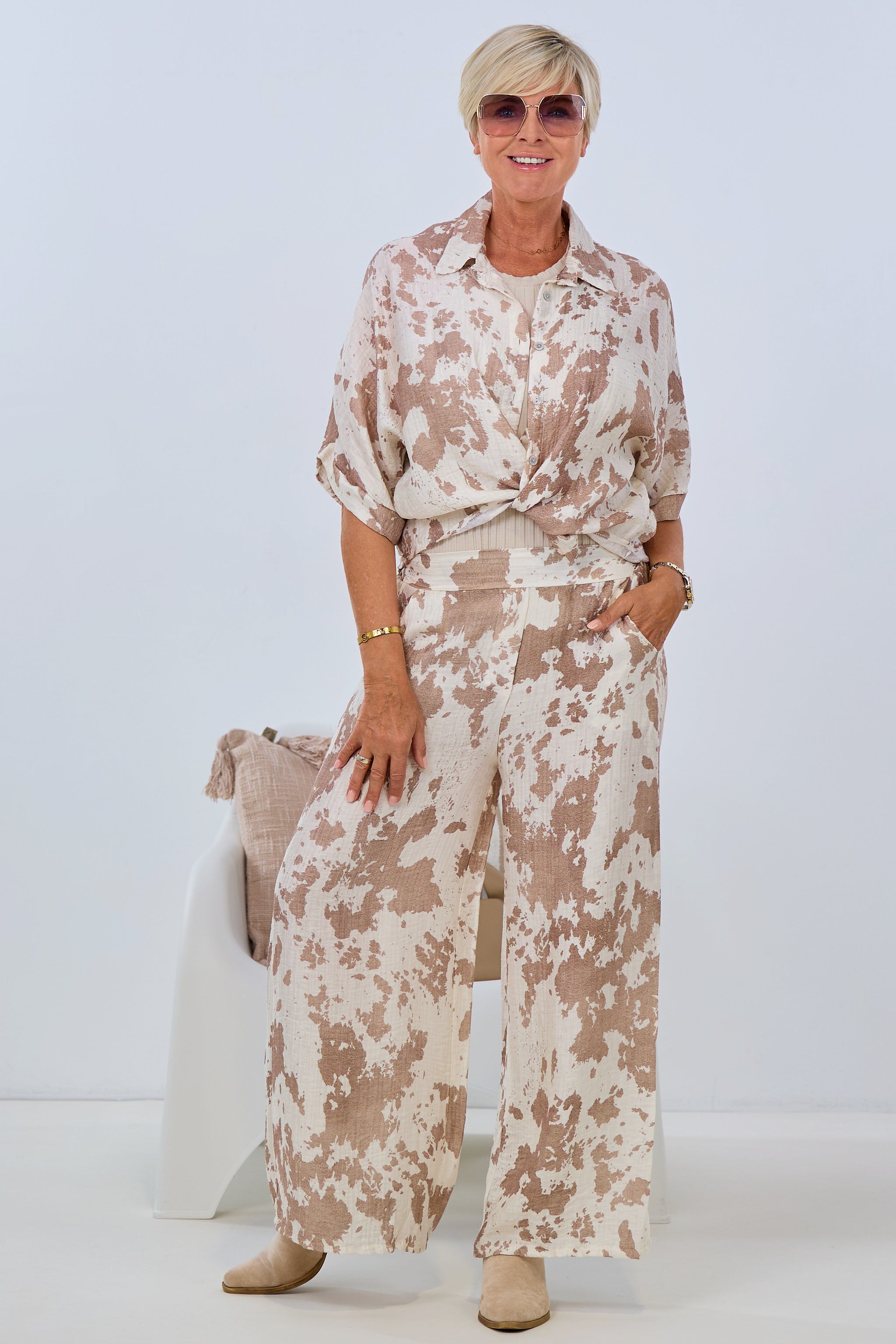 shimmering muslin pants, taupe-cream