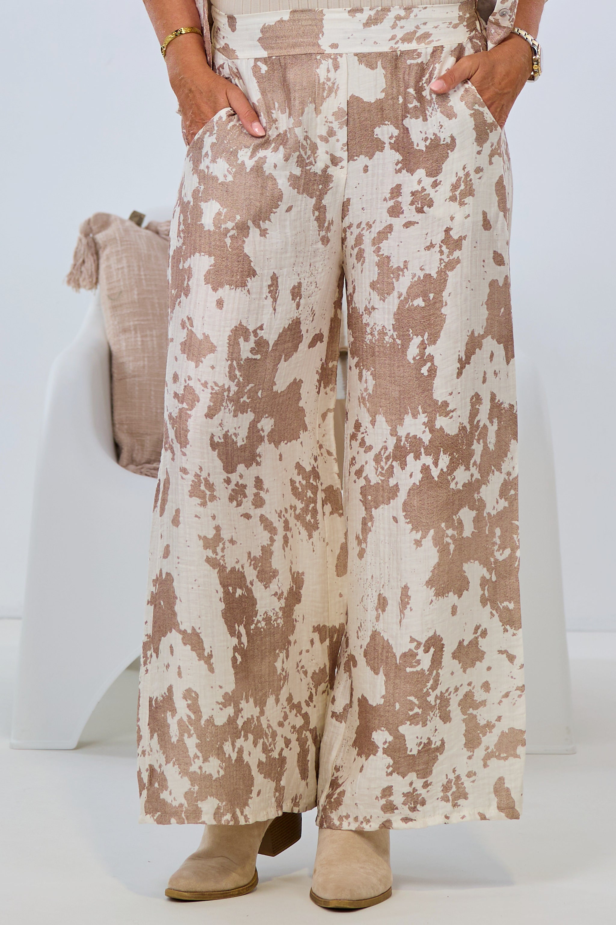 shimmering muslin pants, taupe-cream