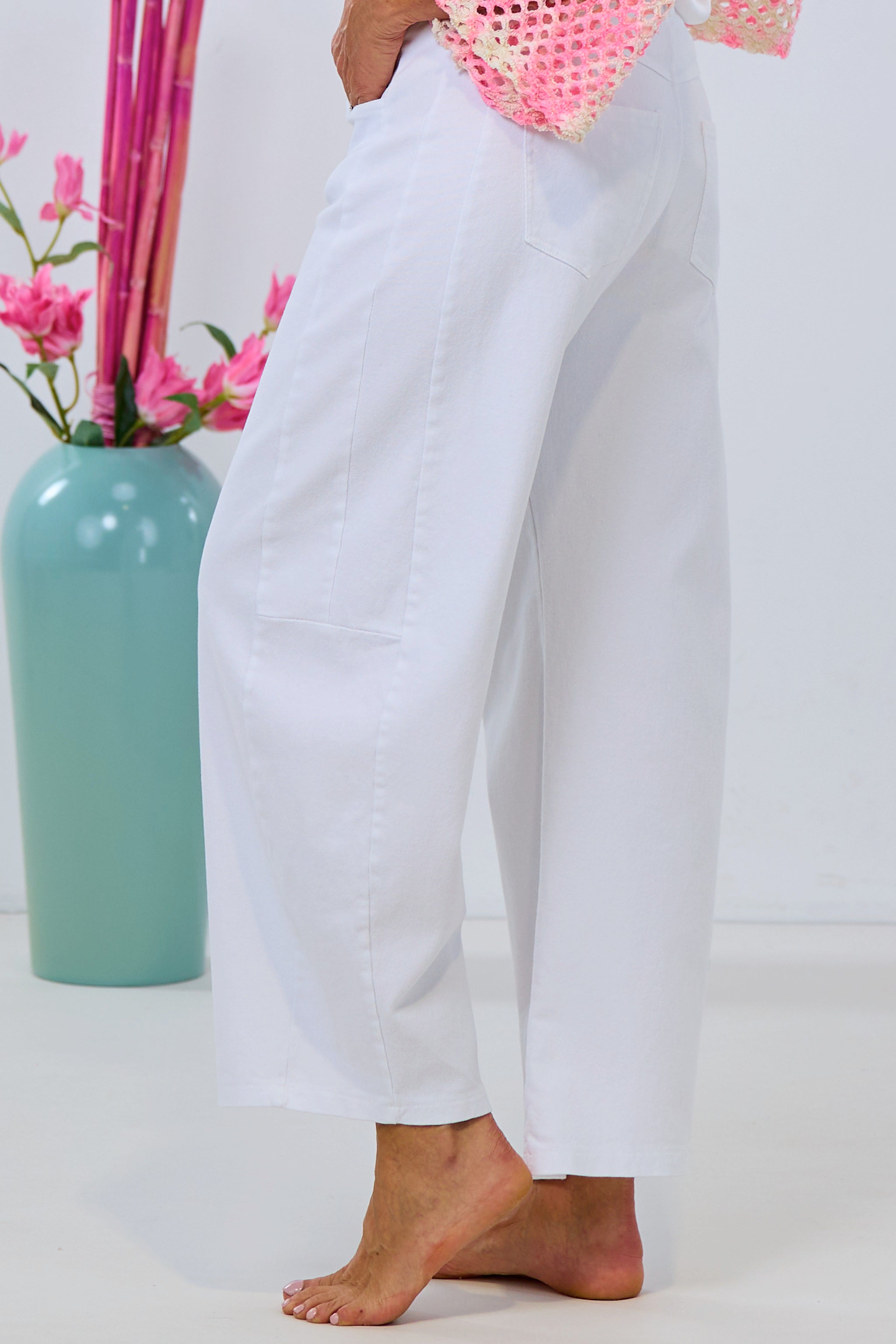 5-Pocket Balloon-Jeans, weiß