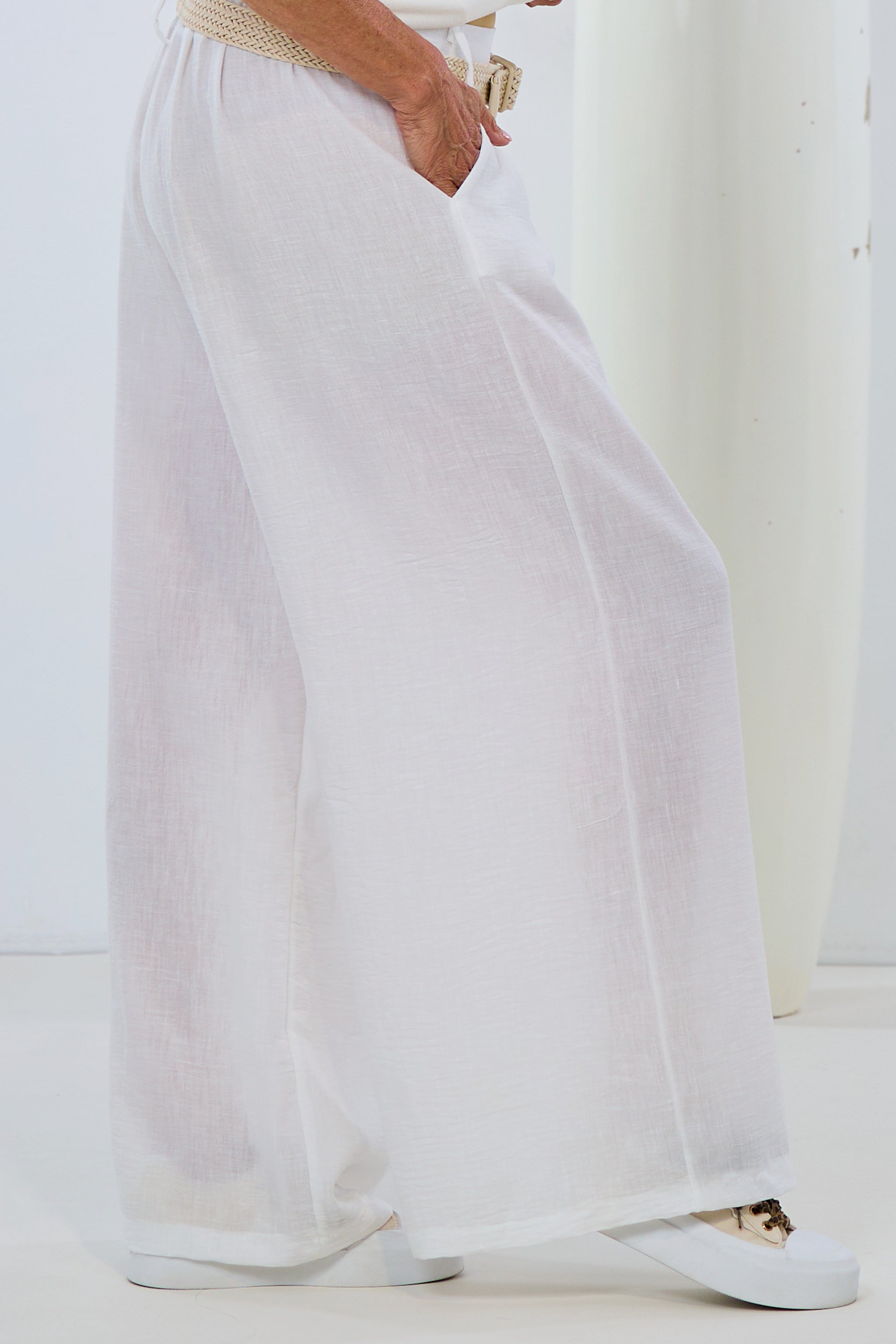 Marlene pants with braided belt, ecru