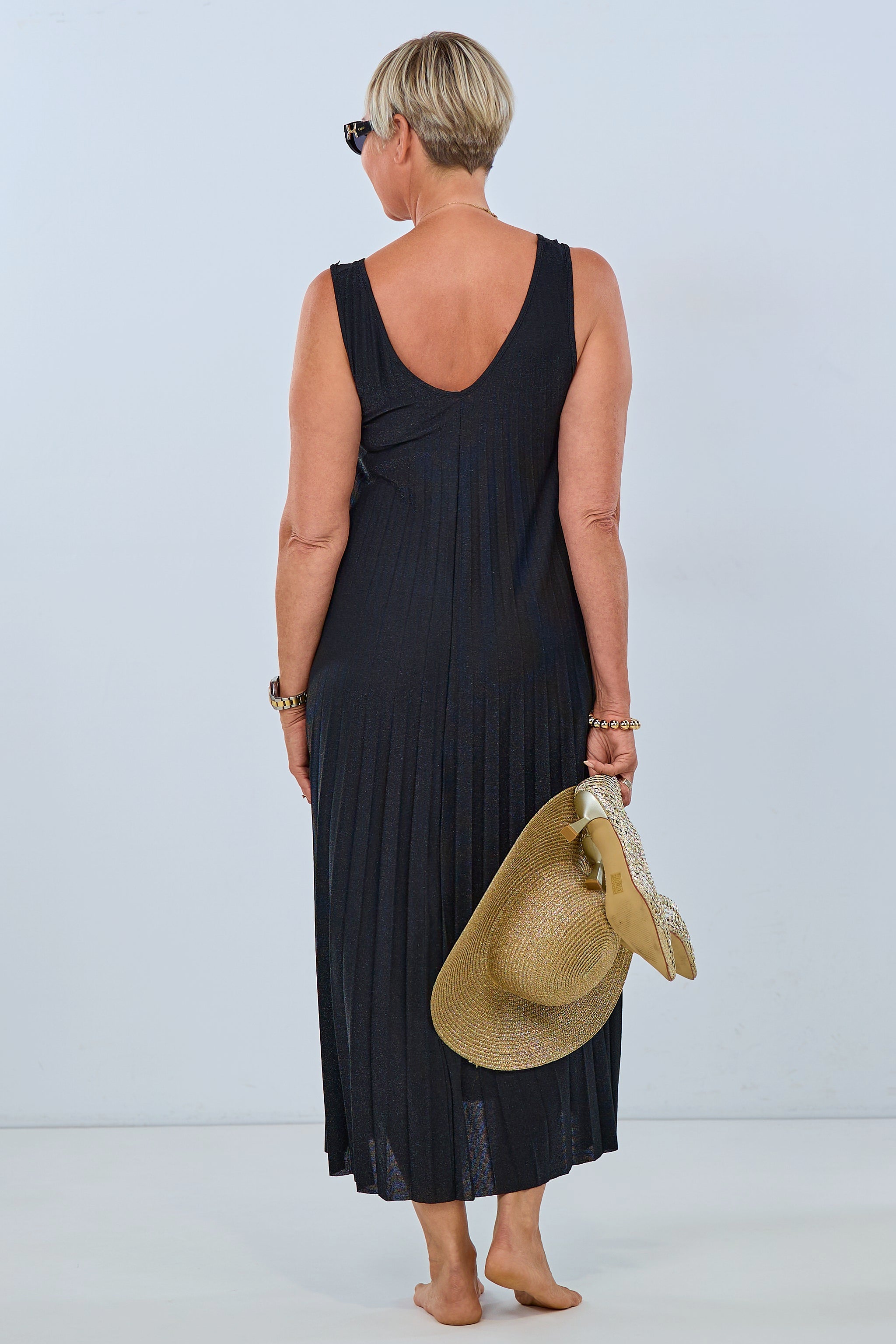 Plissée-Kleid in A-Linie mit Glitzer, schwarz