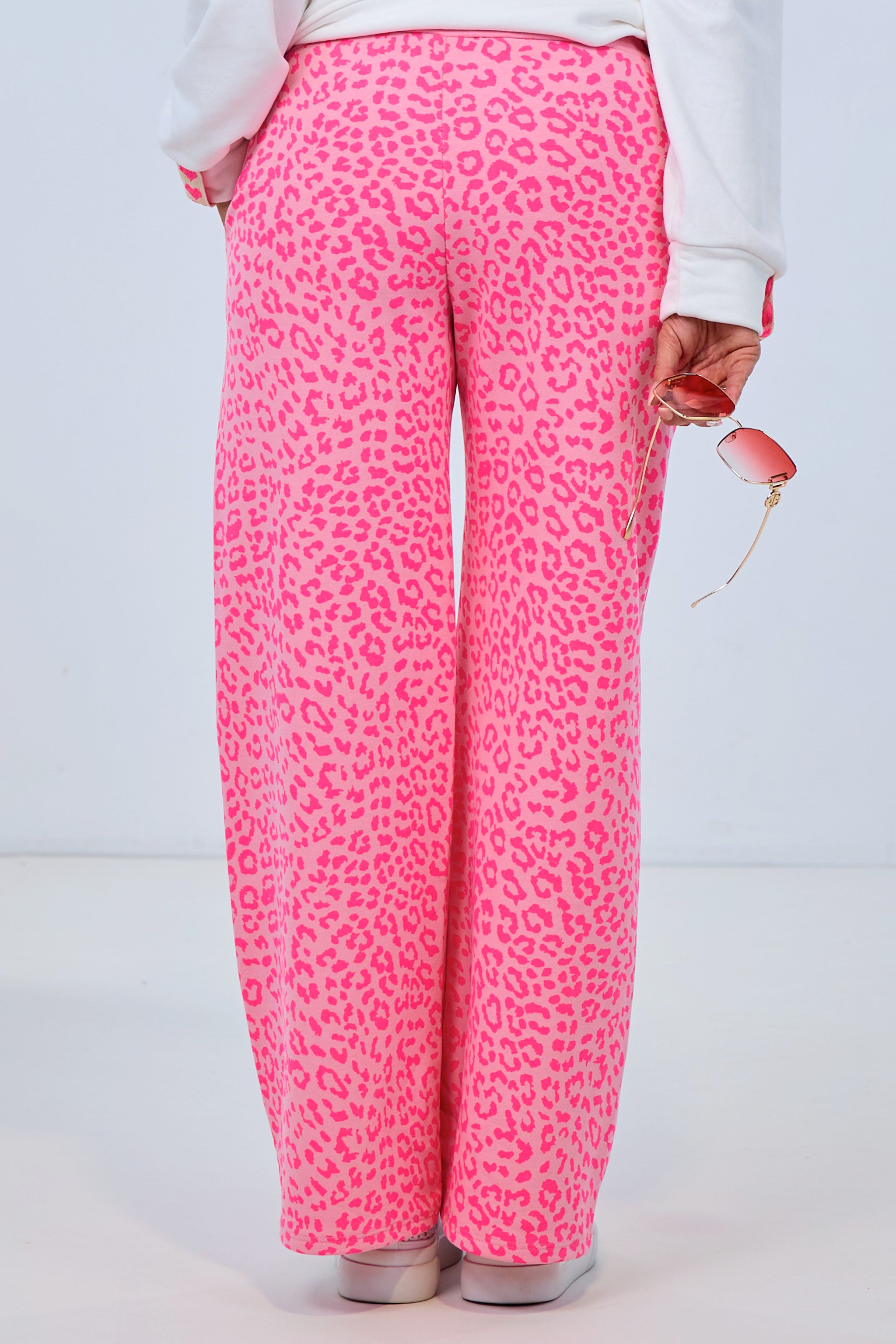 Sweathose mit Biese, rosa-leo