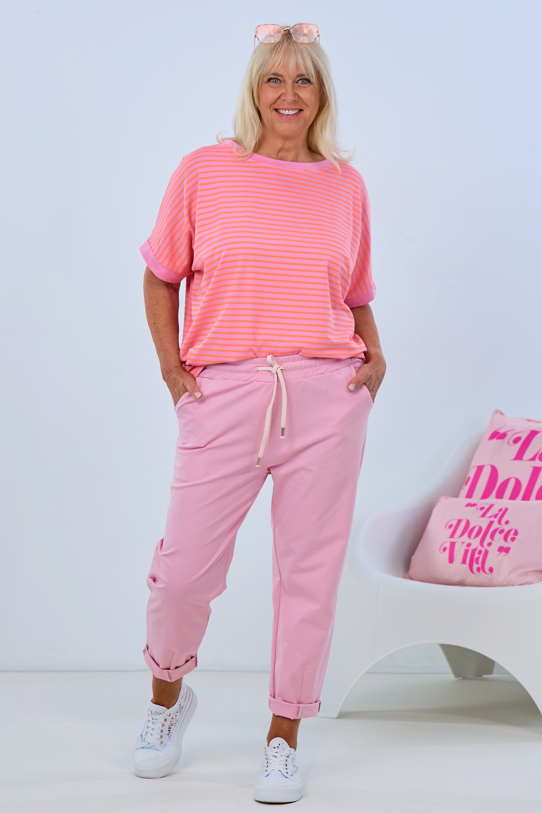 Casual pants with elastic waistband, dusky pink