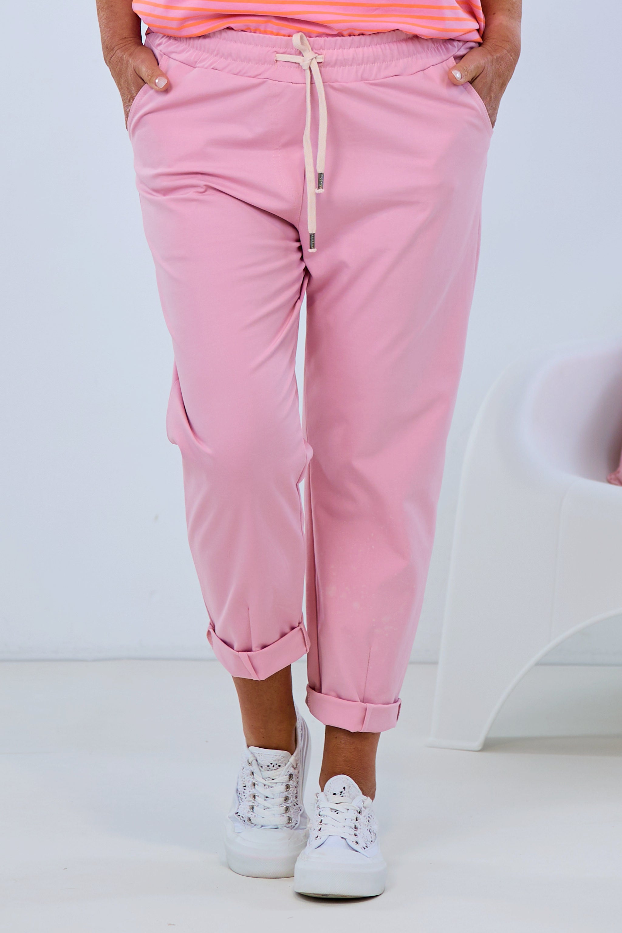 Casual pants with elastic waistband, dusky pink