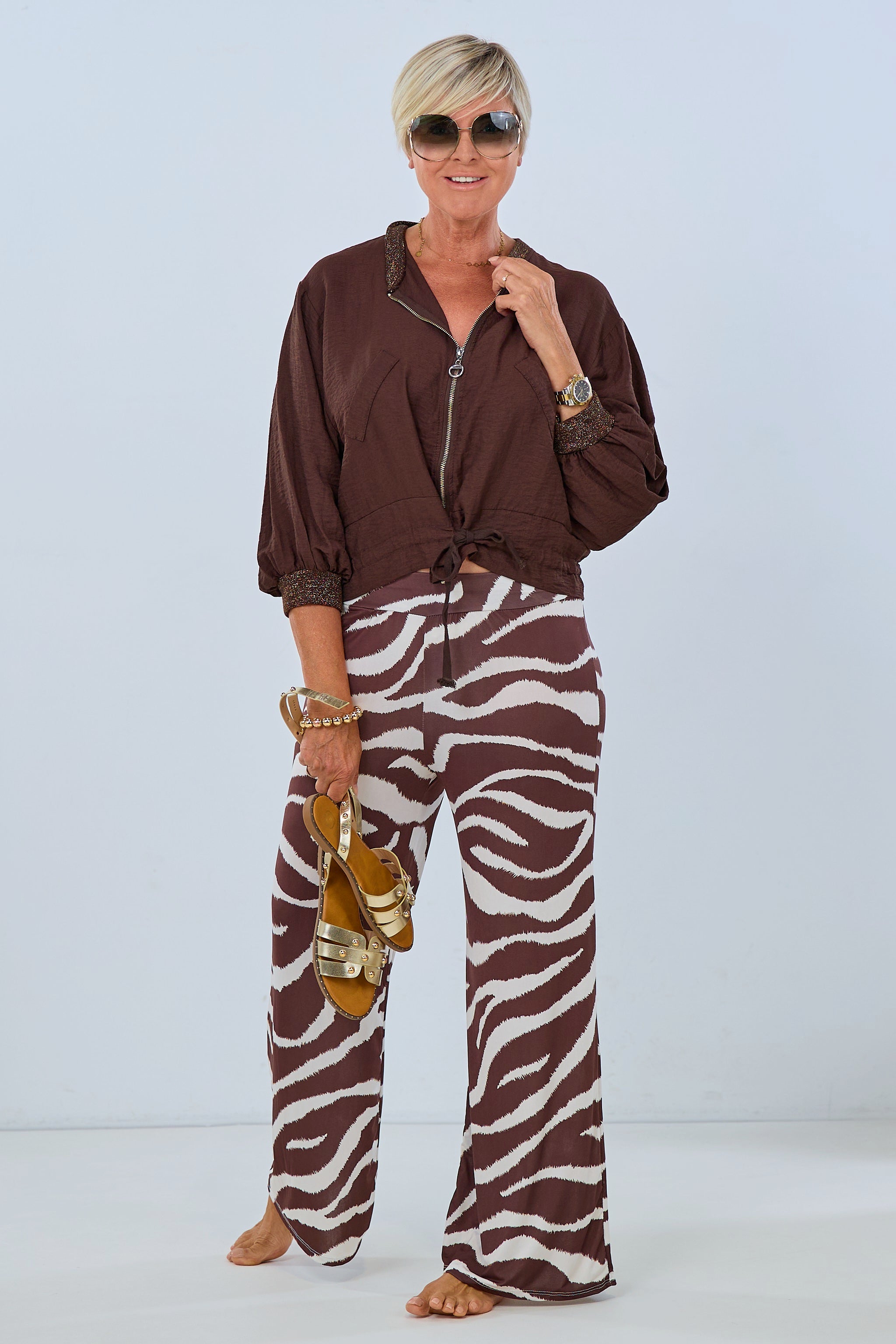 soft flowing pants zebra-cross, cream-brown