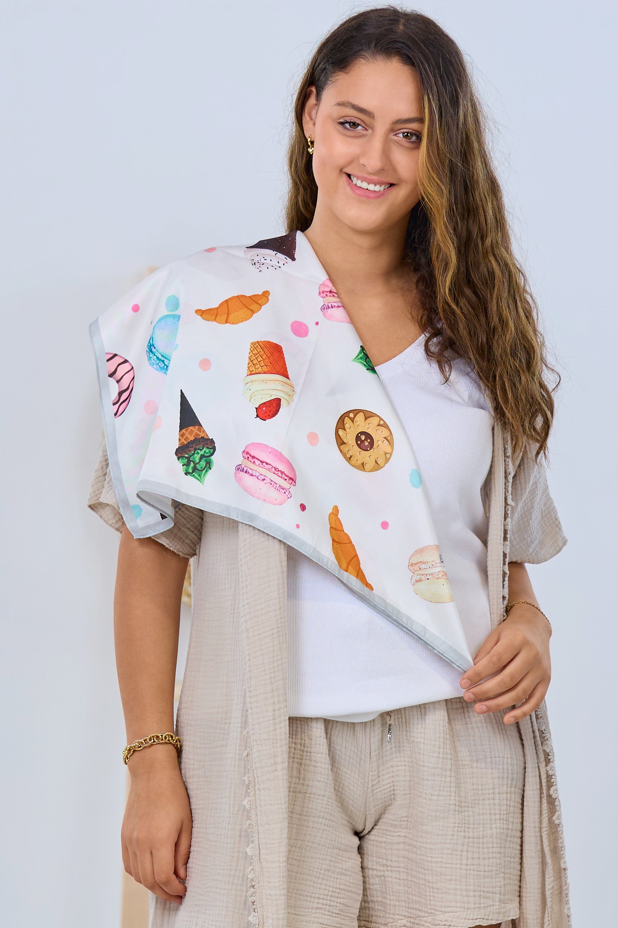 Satin Tuch Donut, ecru-bunt