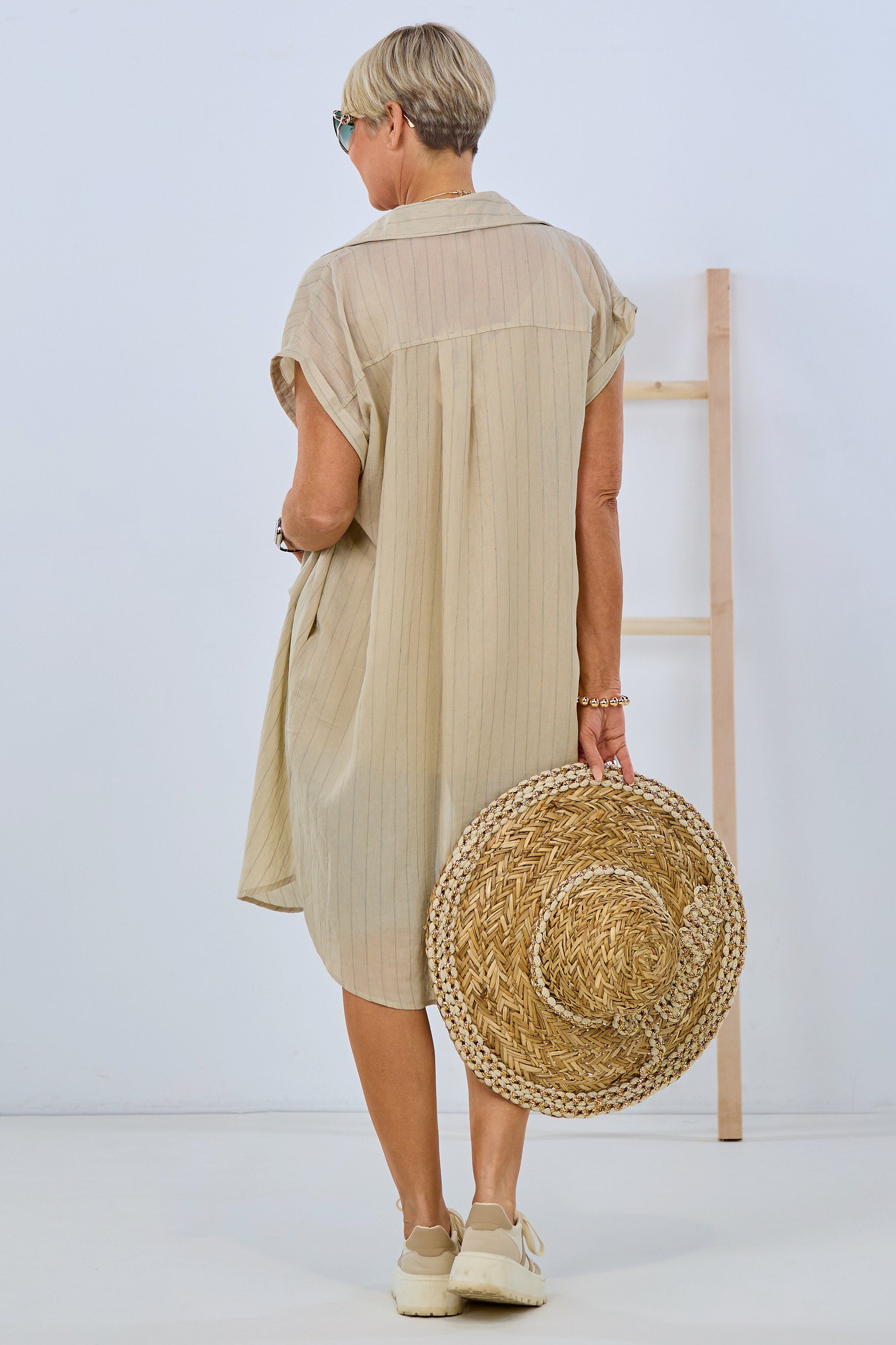 Striped shirt dress, beige