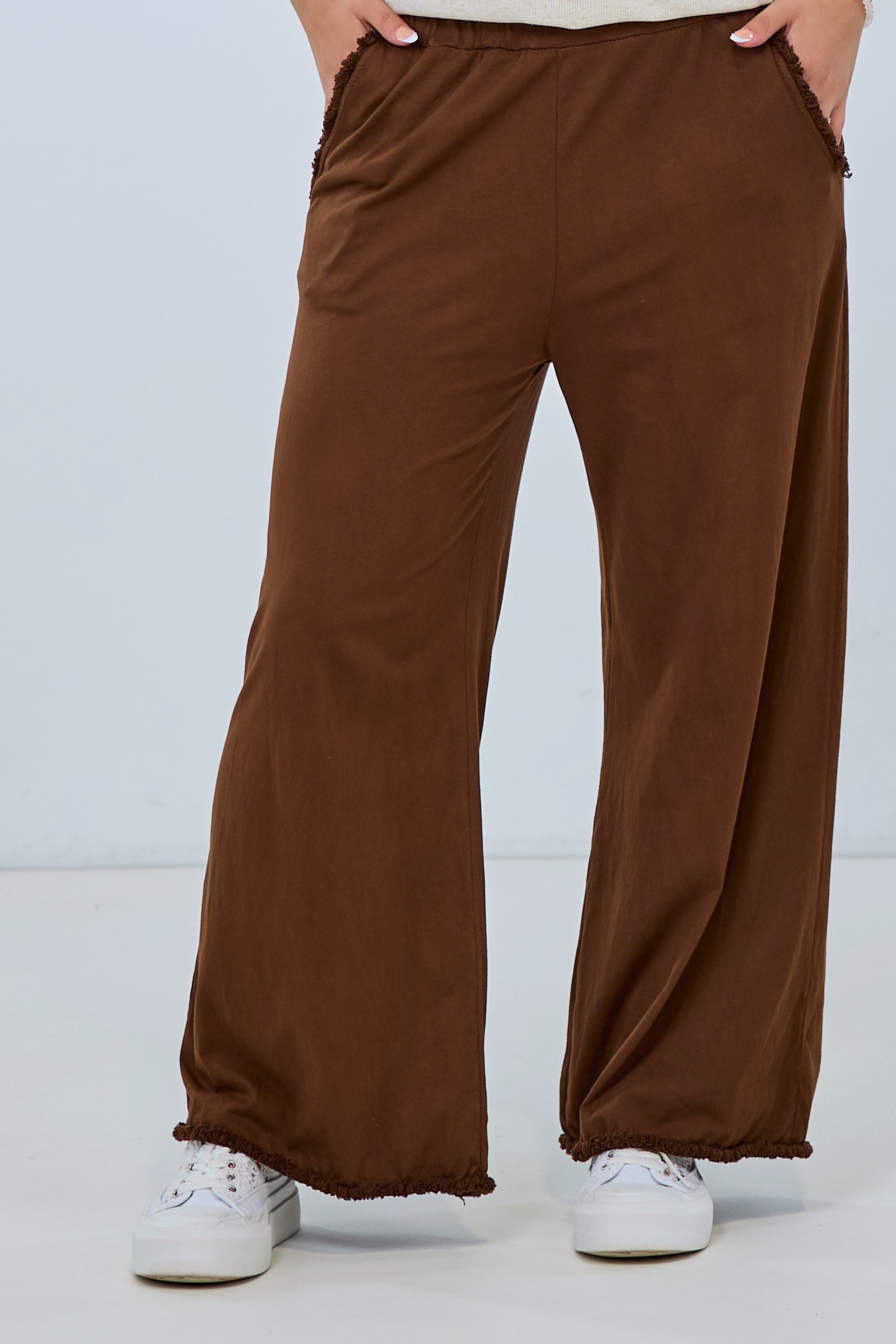 lightweight casual pants with fringes, brown
