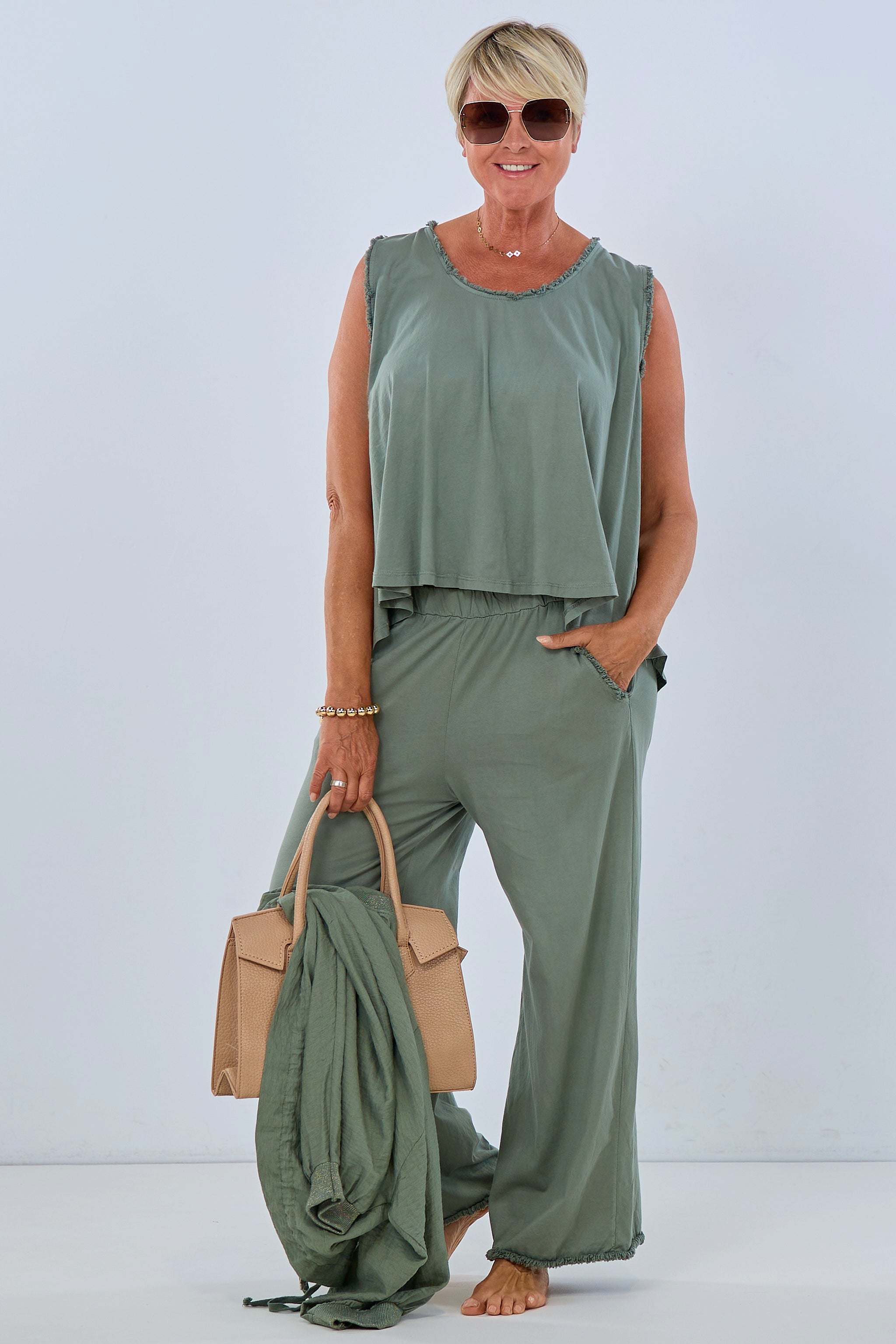 lightweight casual pants with fringes, khaki