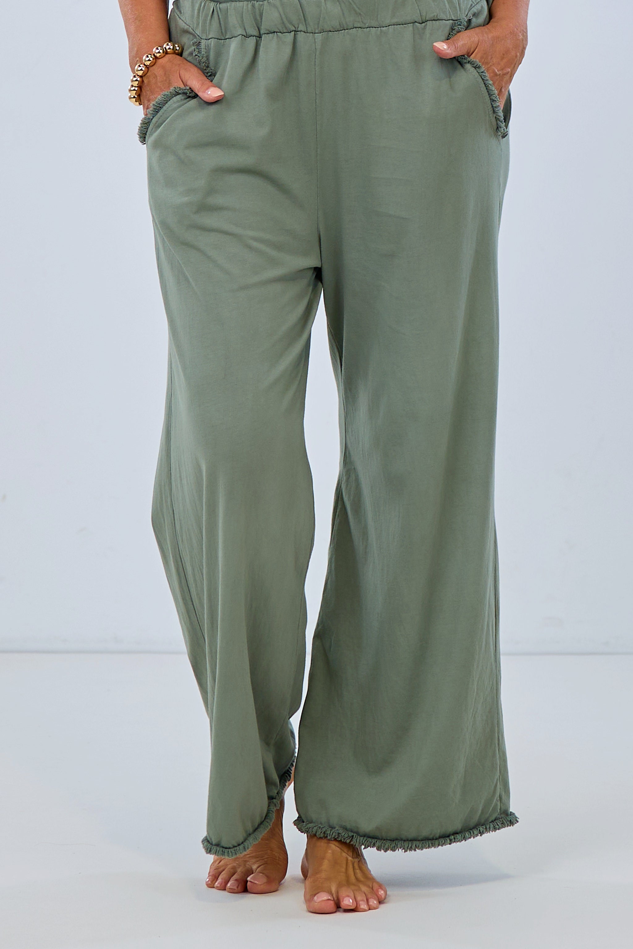 lightweight casual pants with fringes, khaki