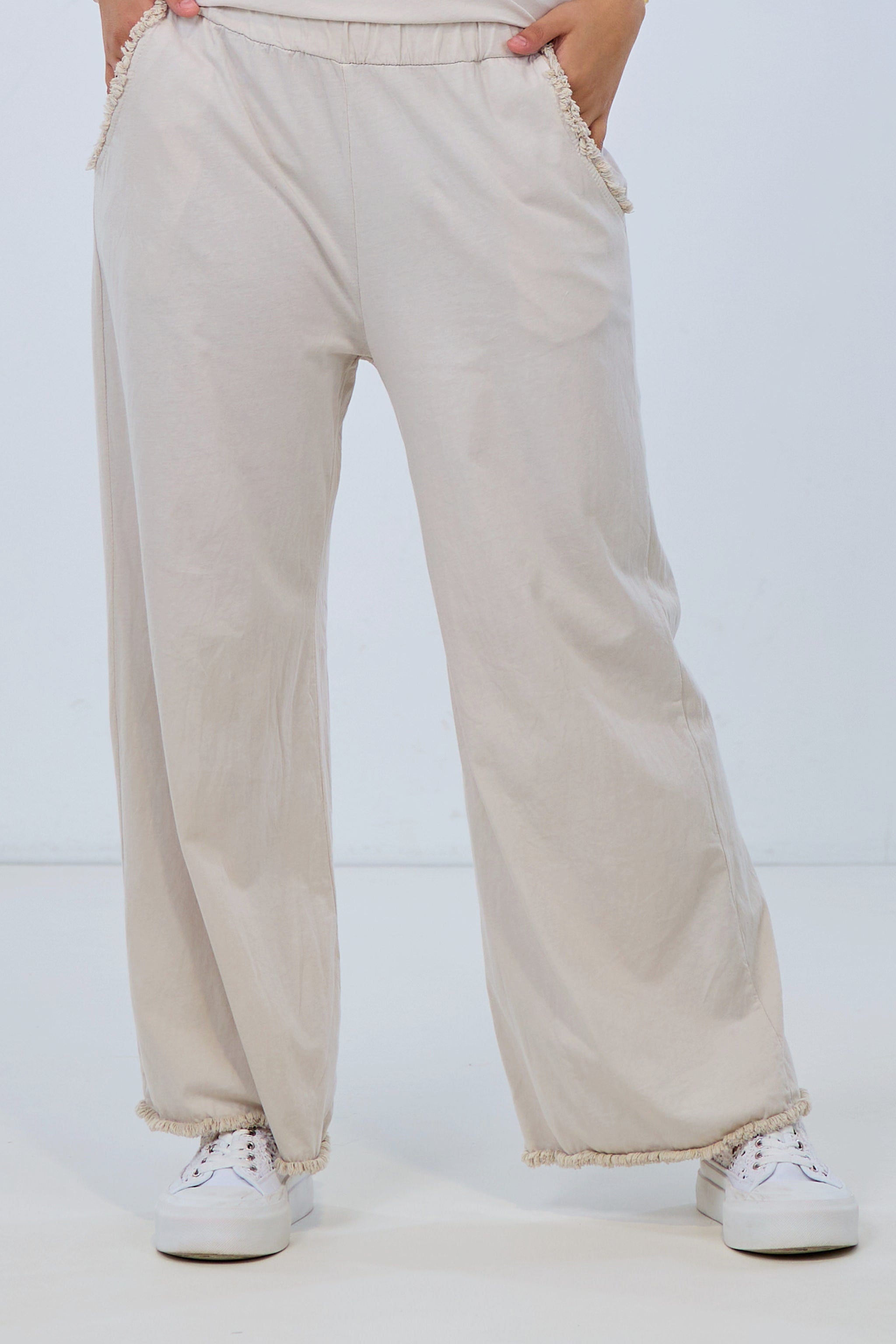 lightweight casual pants with fringes, beige