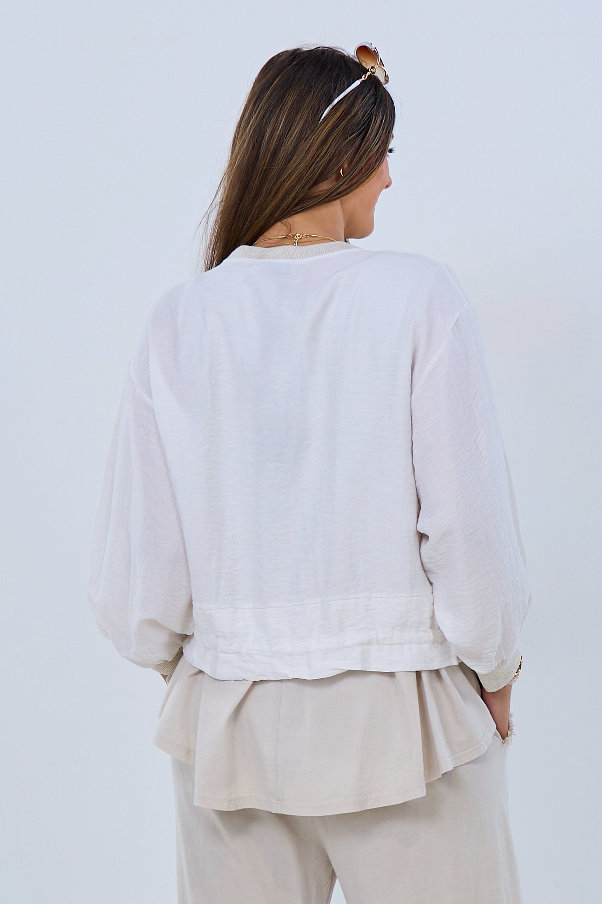 Leichter Blouson mit Kordelzug, angedeuteten Taschen und 3/4 Arm, ecru-beige 