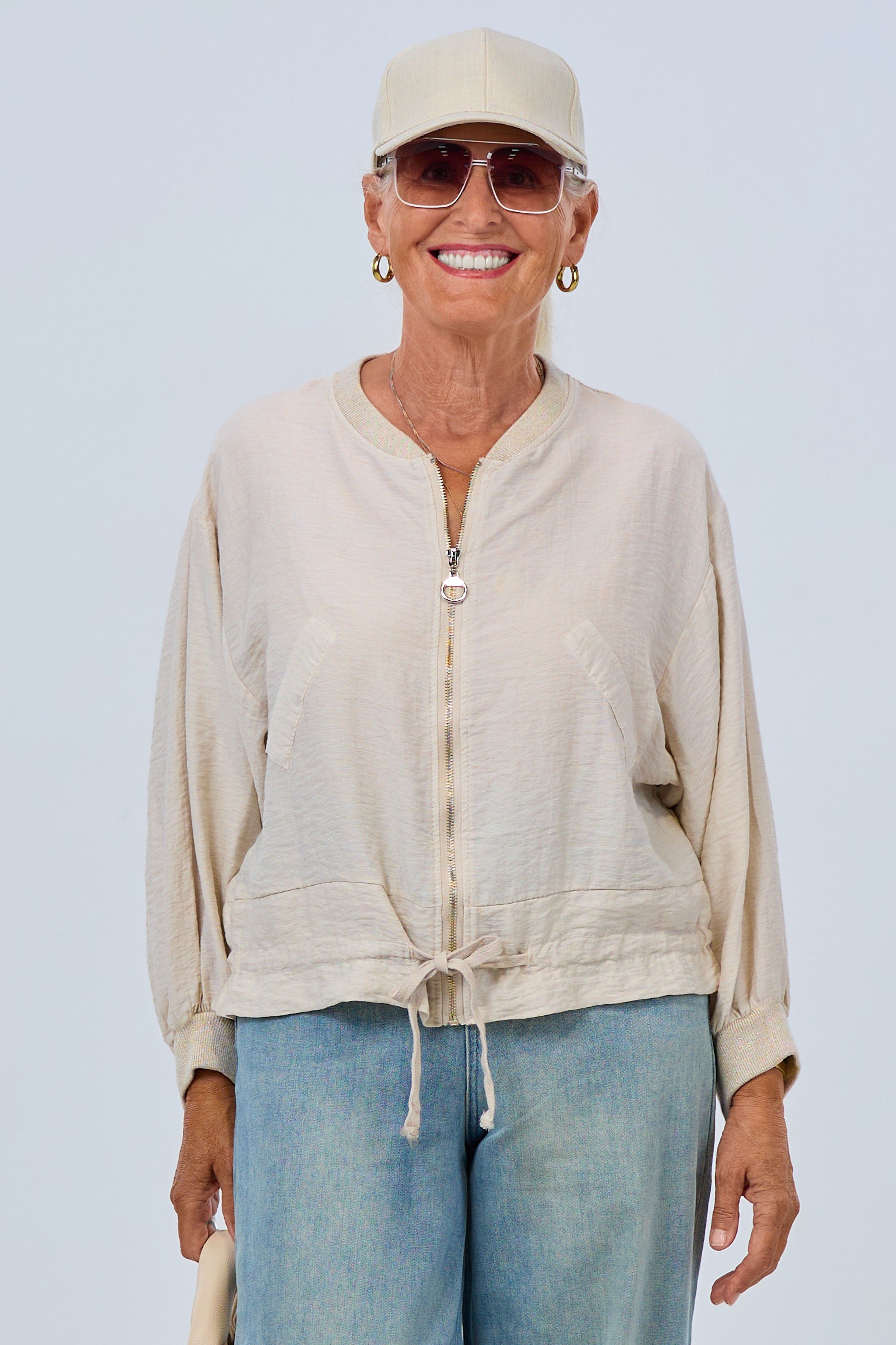 Leichter Blouson mit Kordelzug, beige