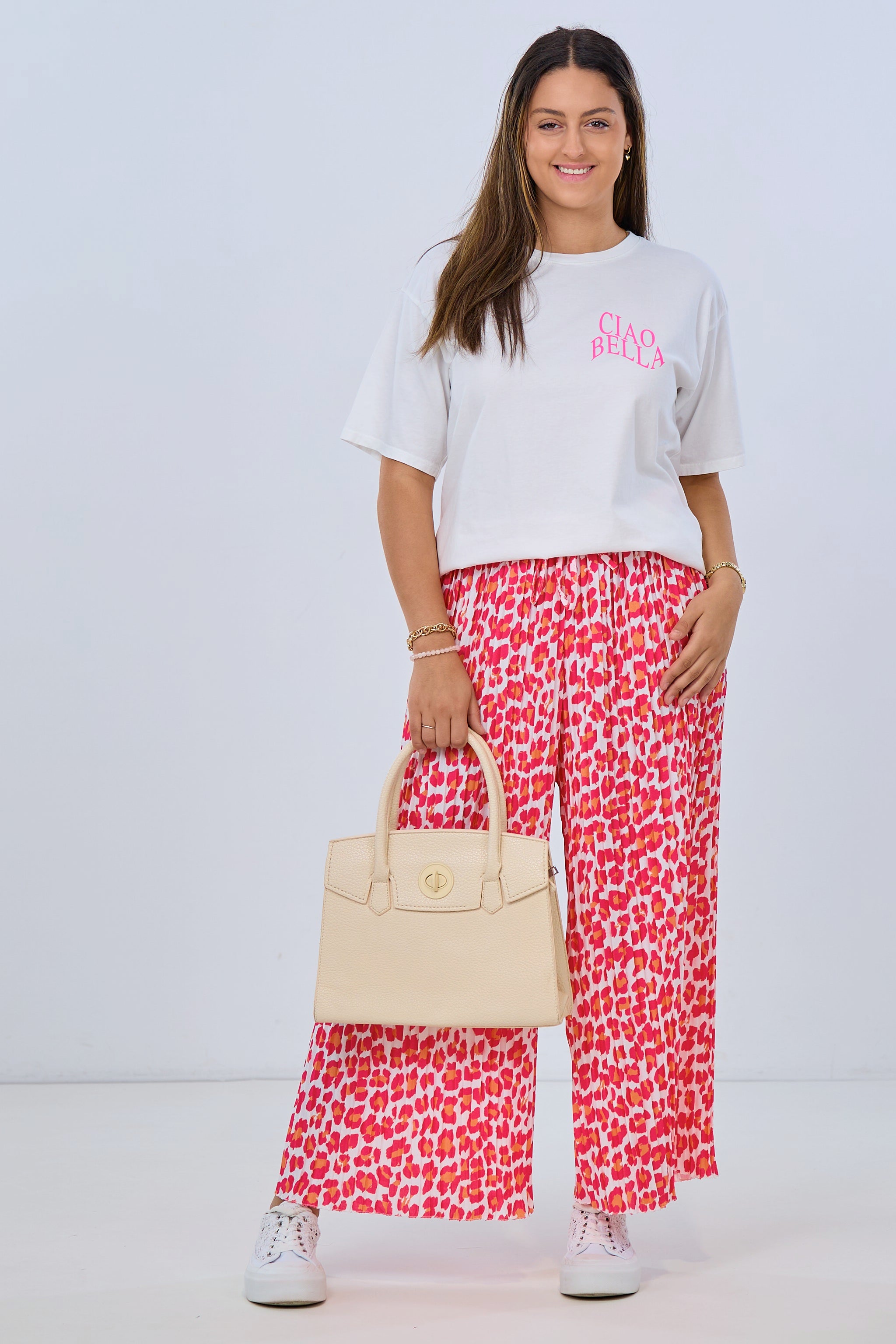 T-shirt with BELLA CIAO print, white-neon orange-pink