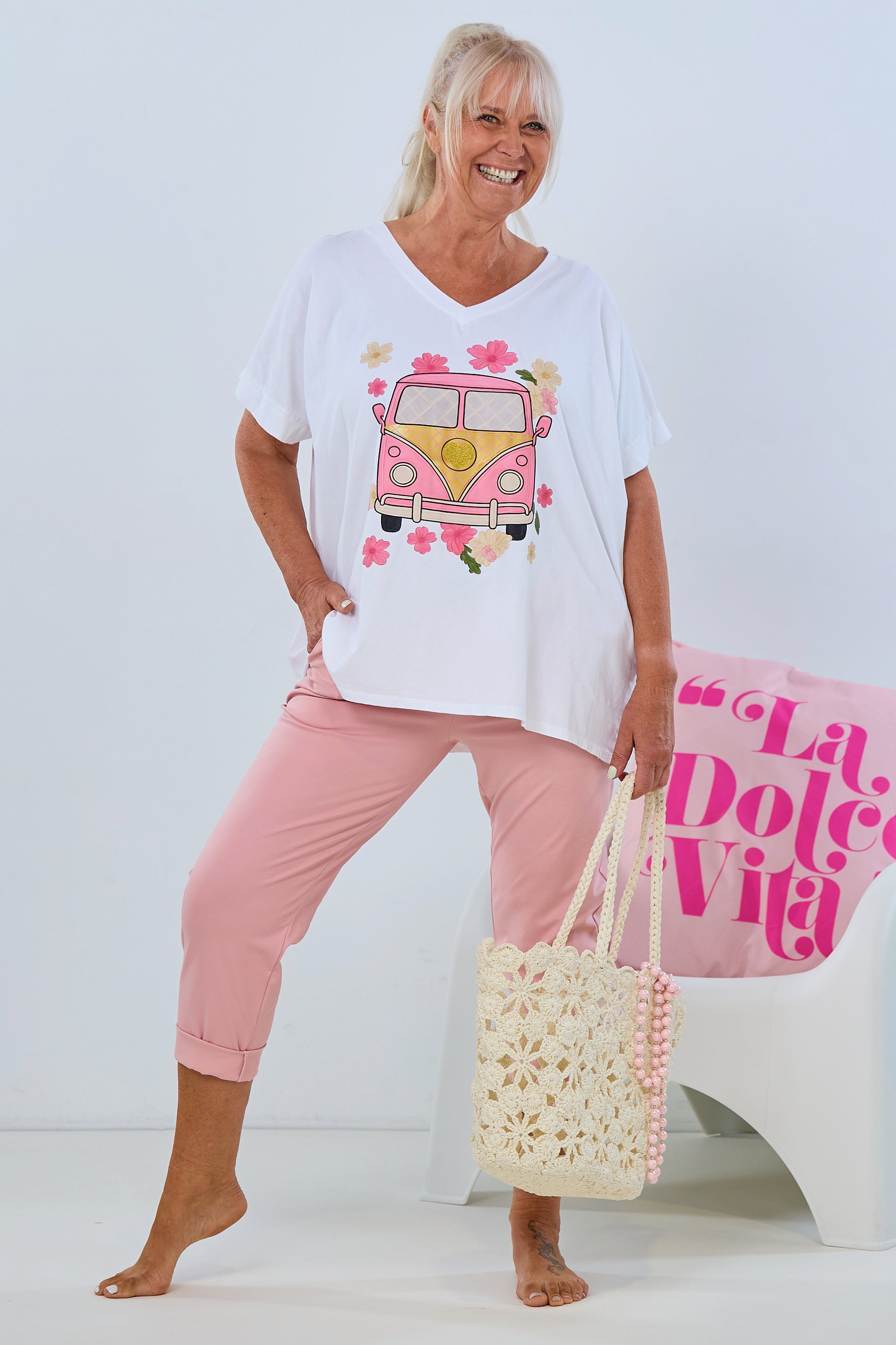 Oversized shirt with bus print, white