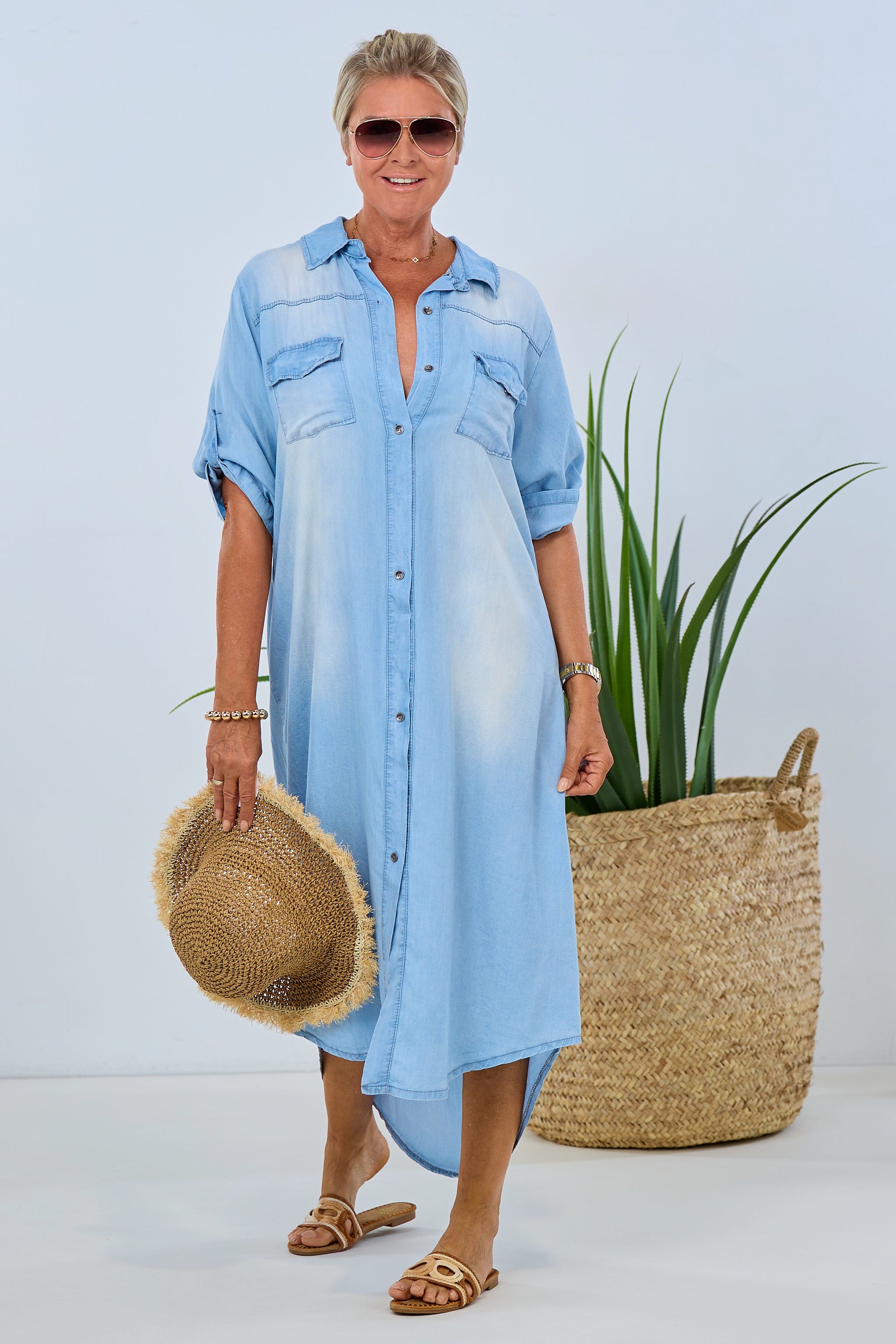 long dress in denim look, blue-used