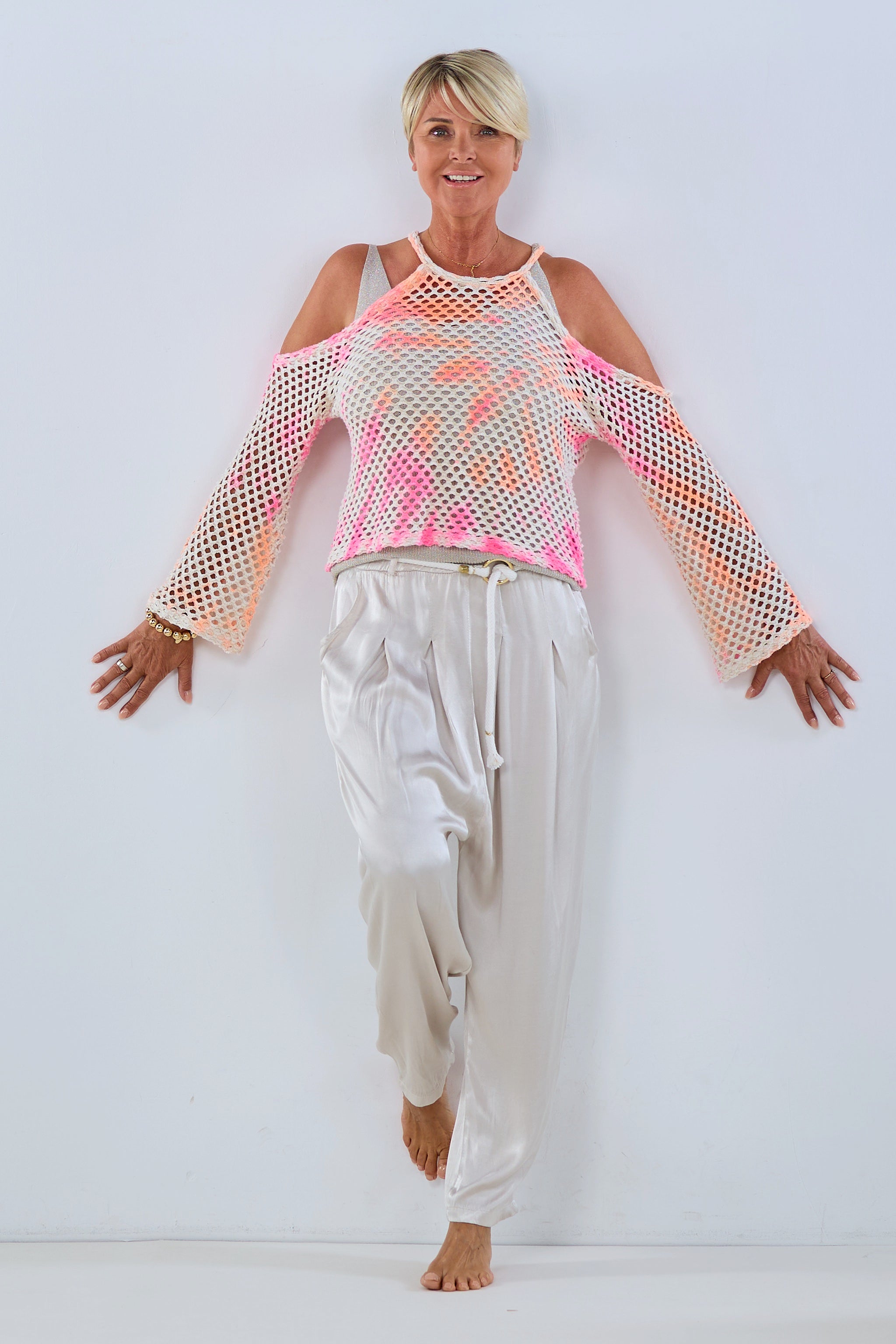 Shimmering Baggy pants, champagne