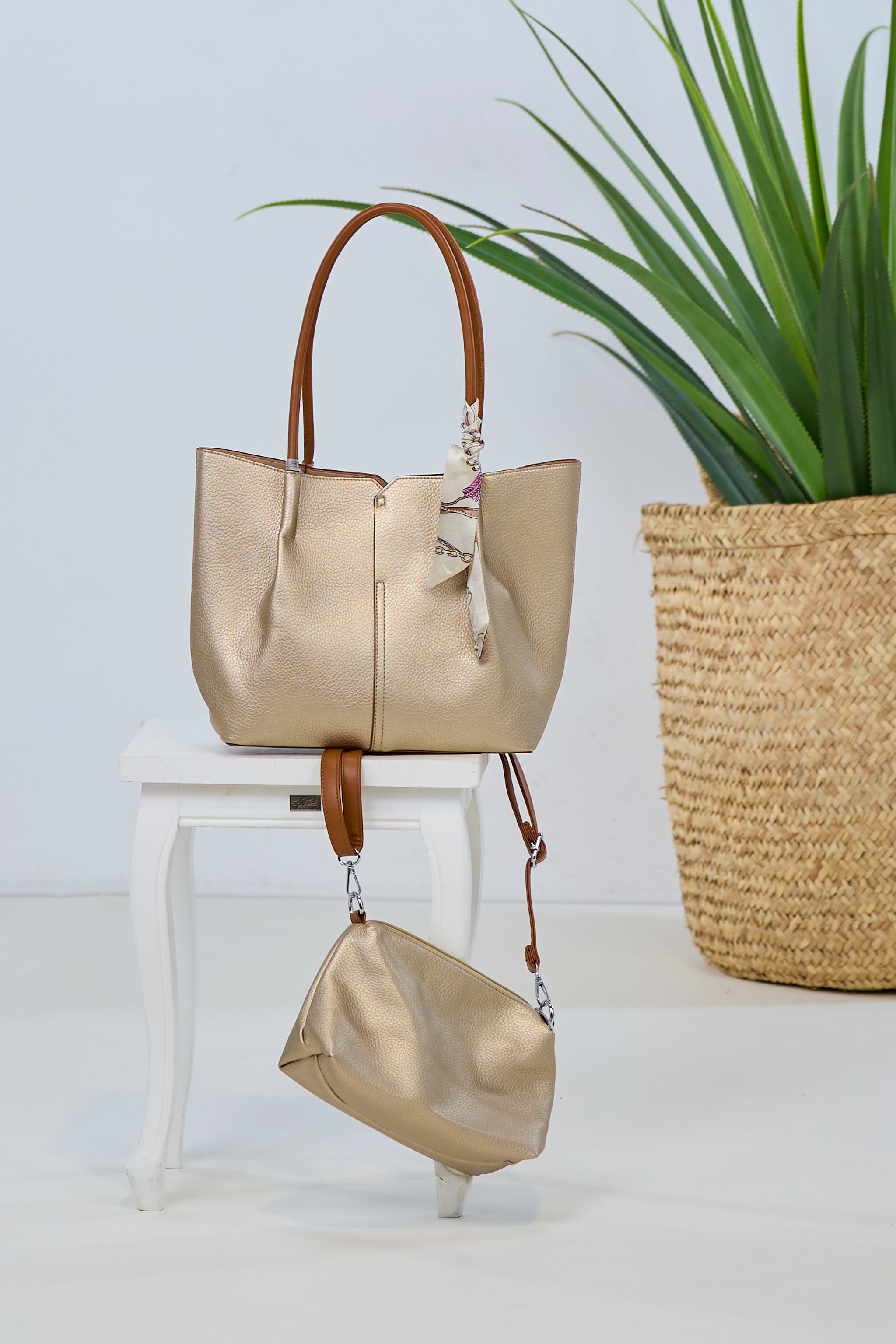 Bag in Bag mit Zierband, gold-braun