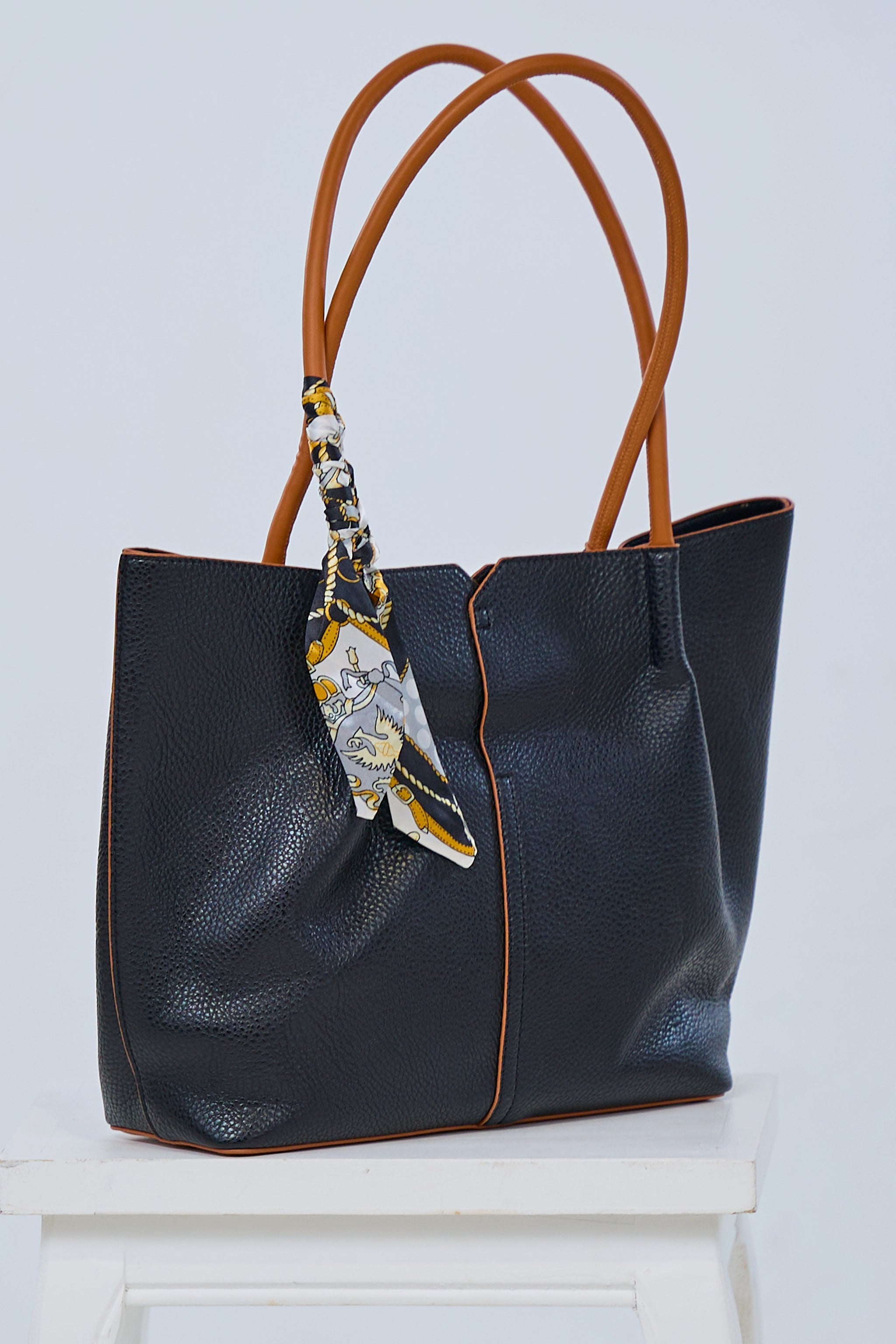 Bag in Bag mit Zierband, schwarz-braun