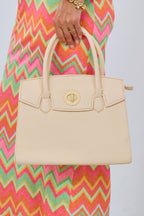 Handtasche mit Drehverschluss, creme 