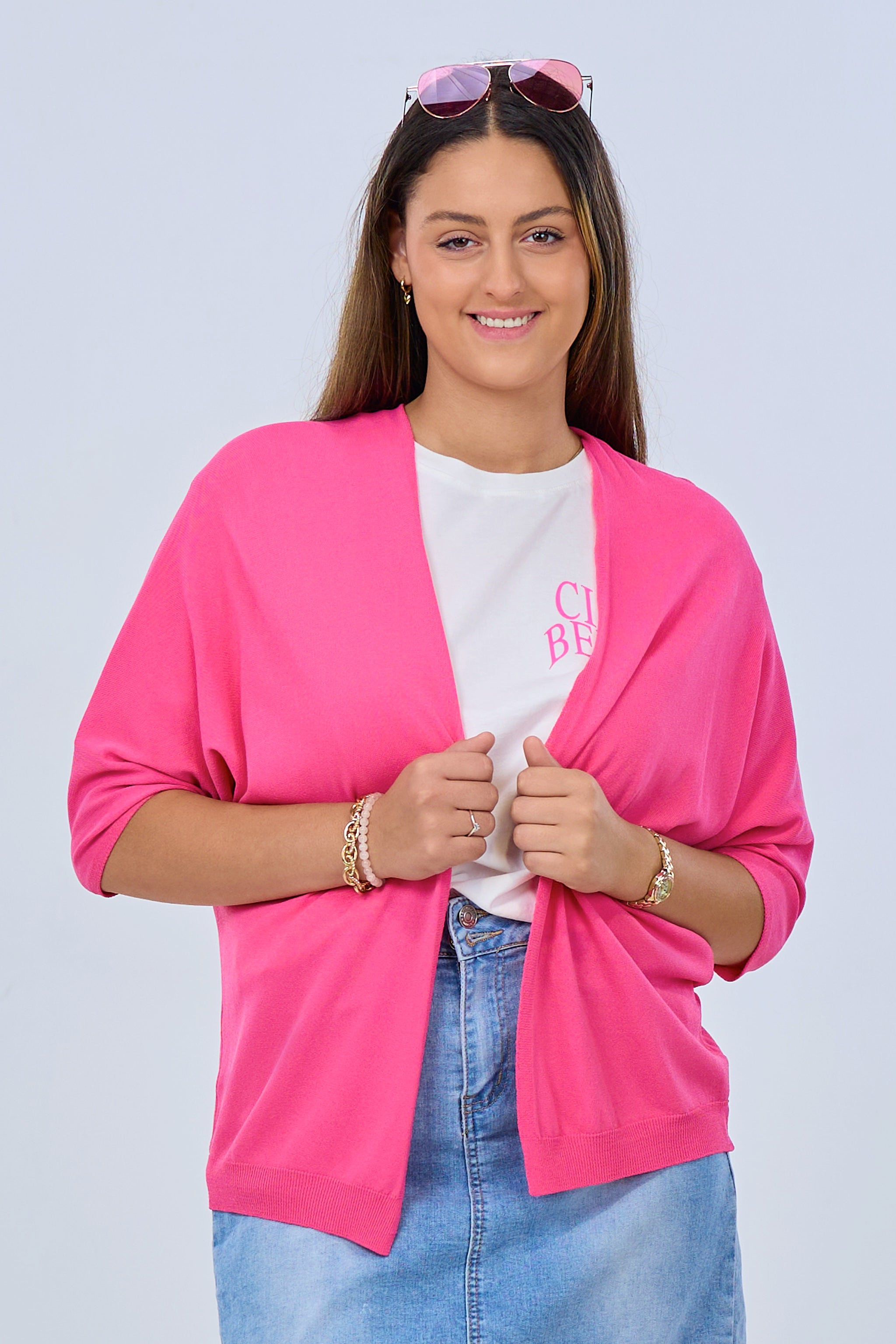 Fine knit jacket, pink