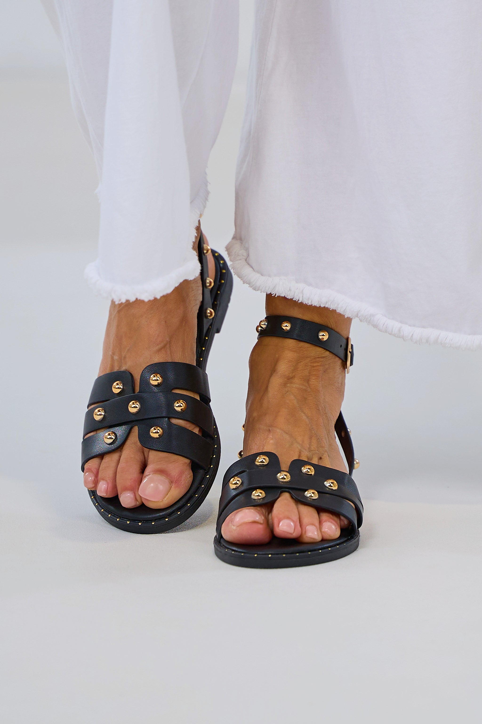 flat sandal with studs, black