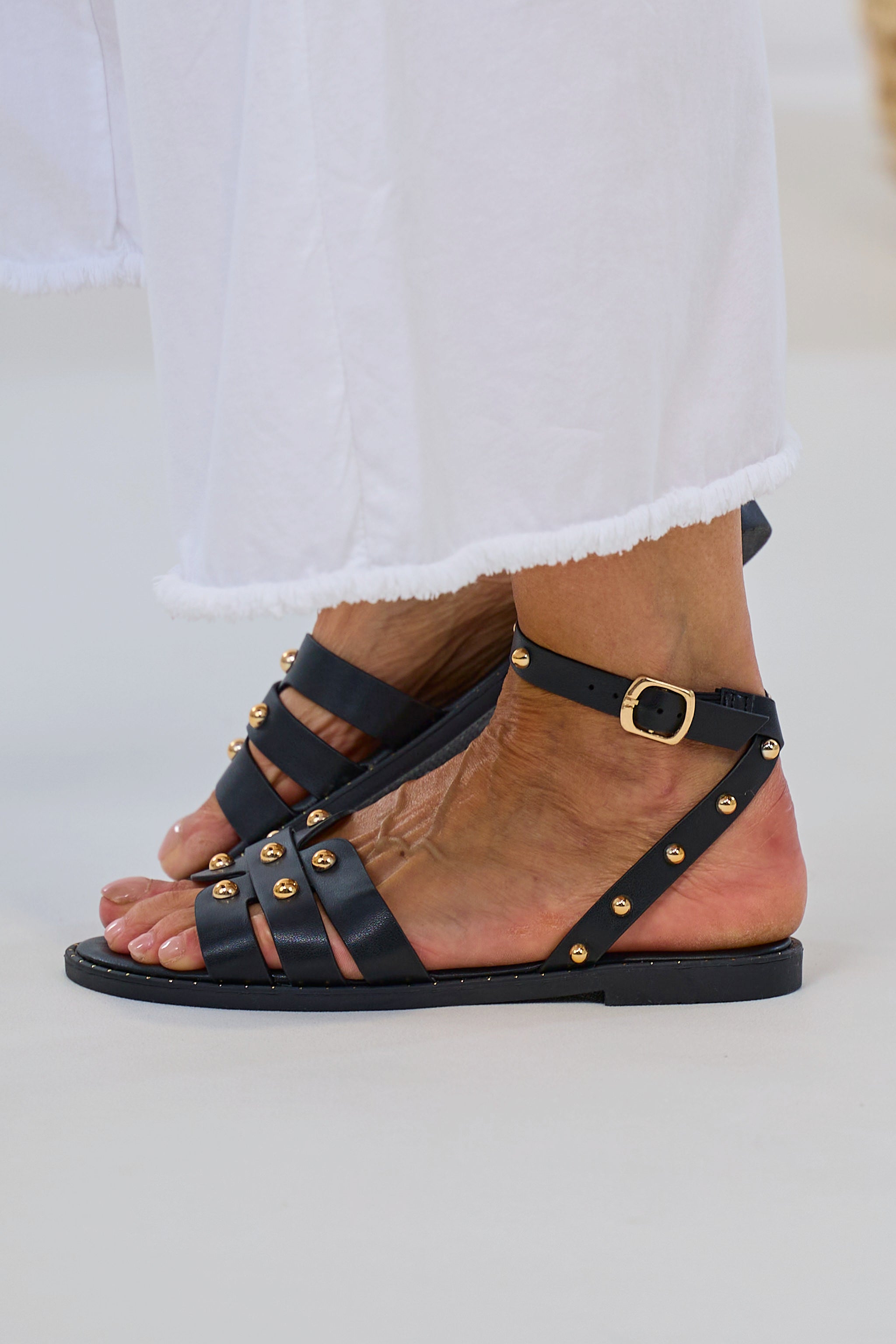 flat sandal with studs, black