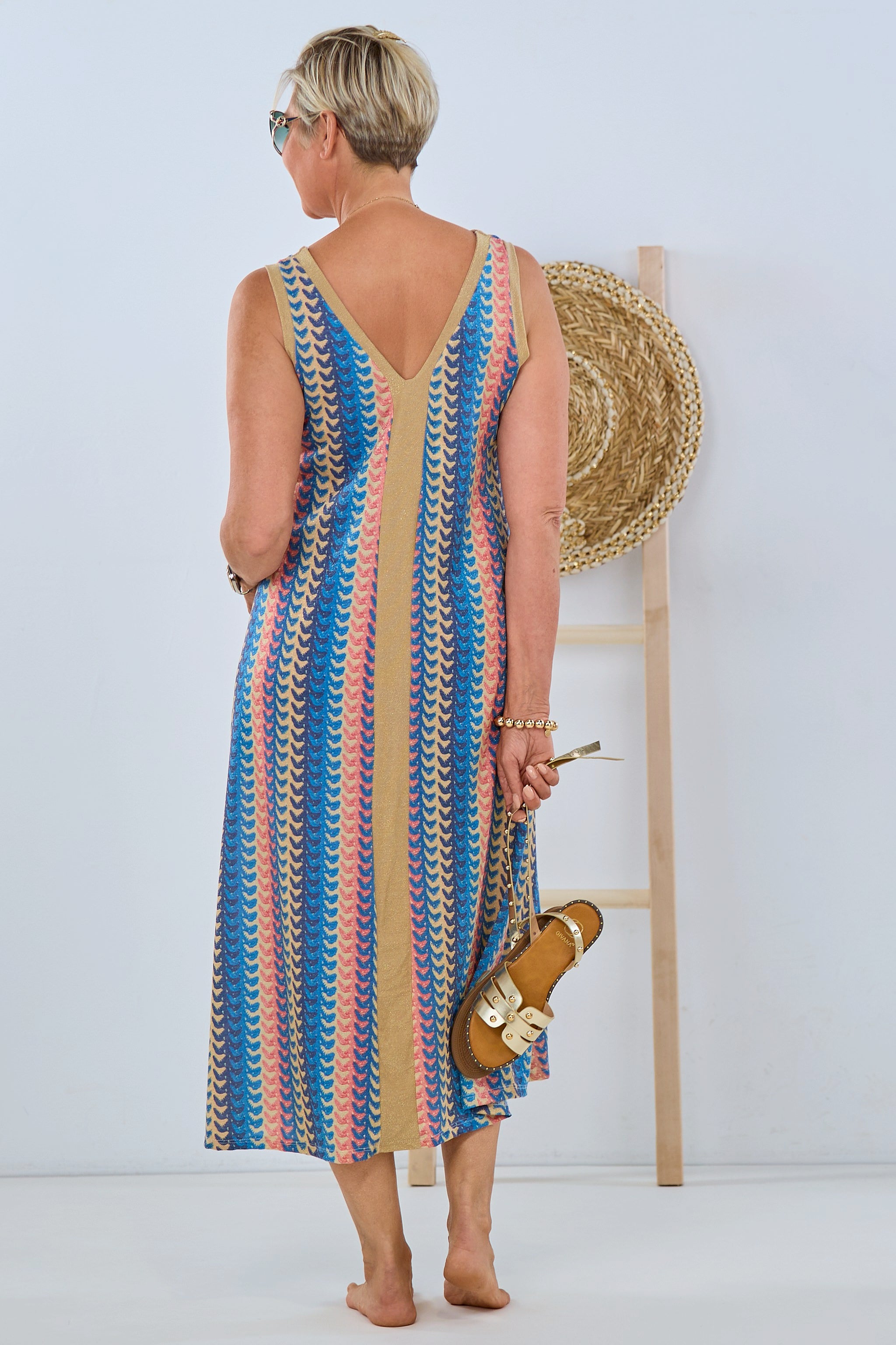 Dress with retro pattern, blue-multicolor-gold