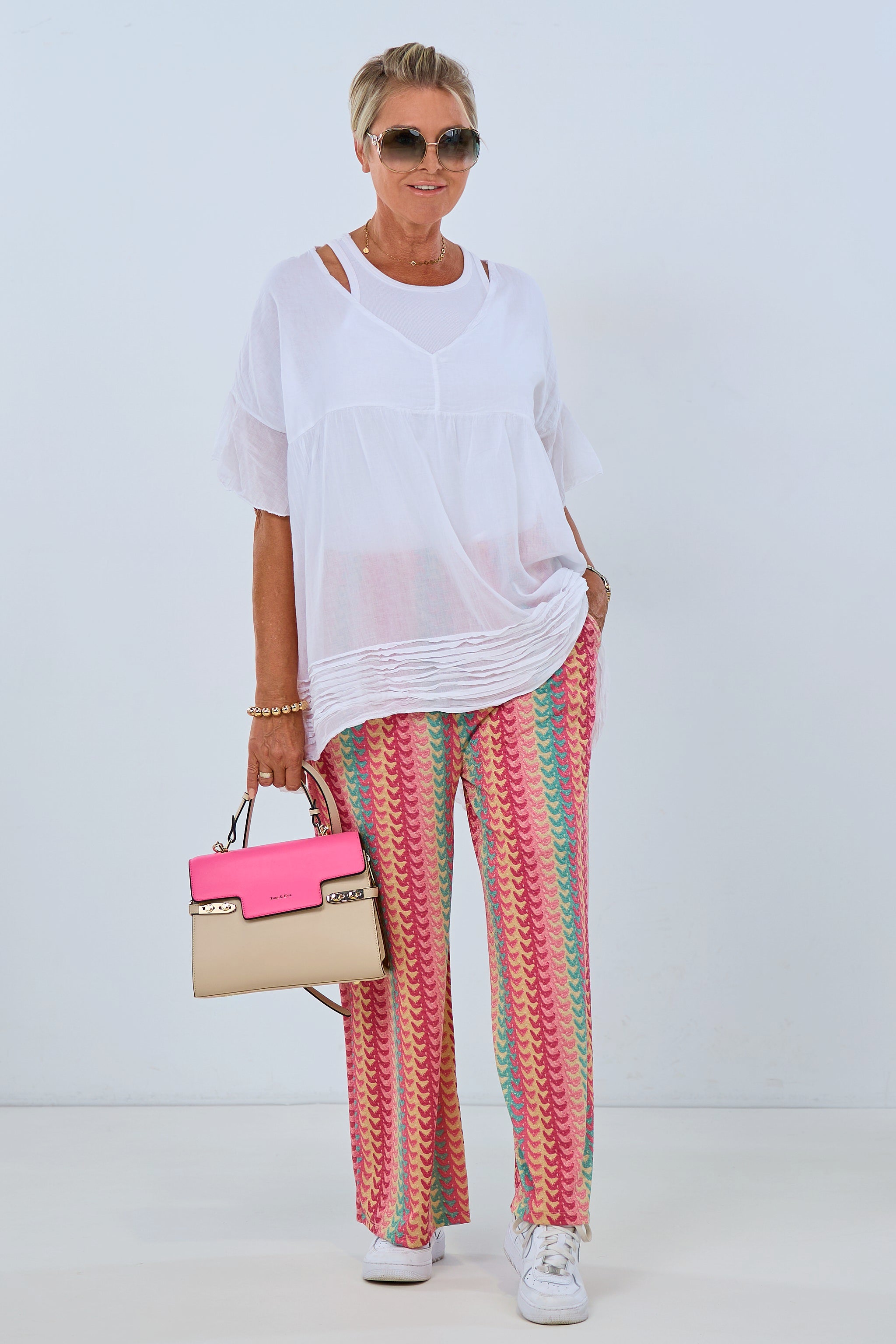 airy blouse with deep V-neck, white