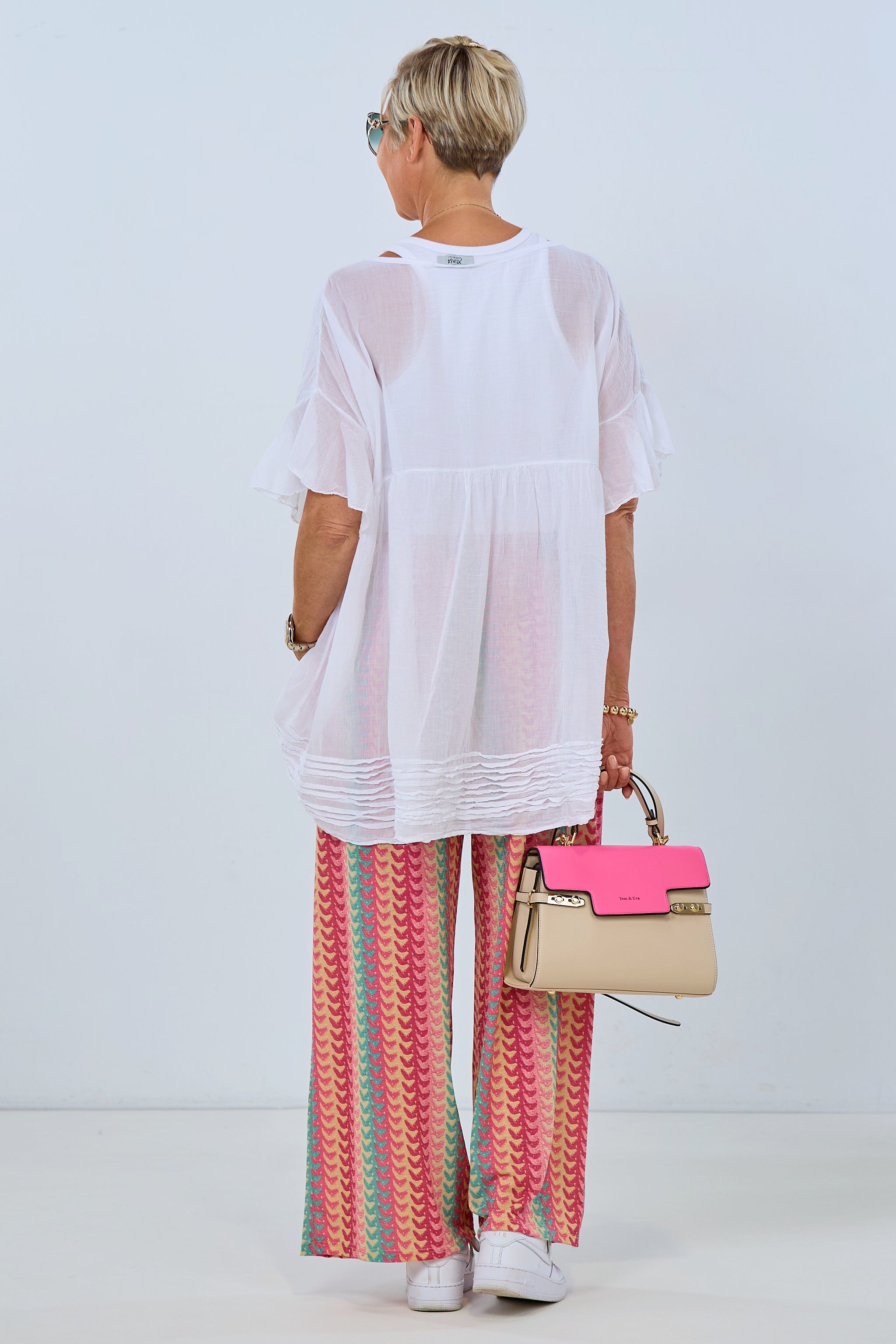 airy blouse with deep V-neck, white